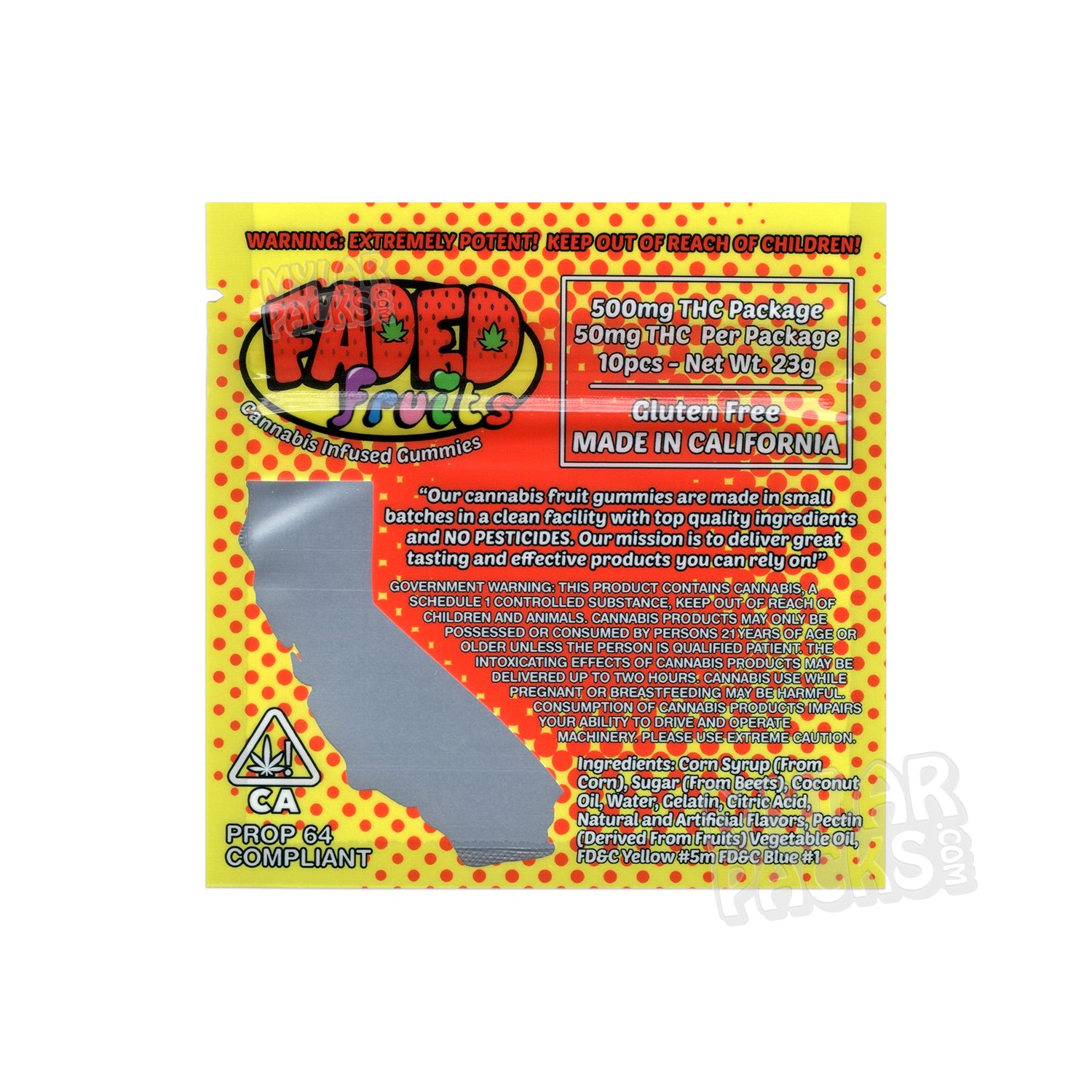 Bolsa de Mylar vacía de Faded Fruits Pineapple Express de 500 mg, empaque para dulces comestibles