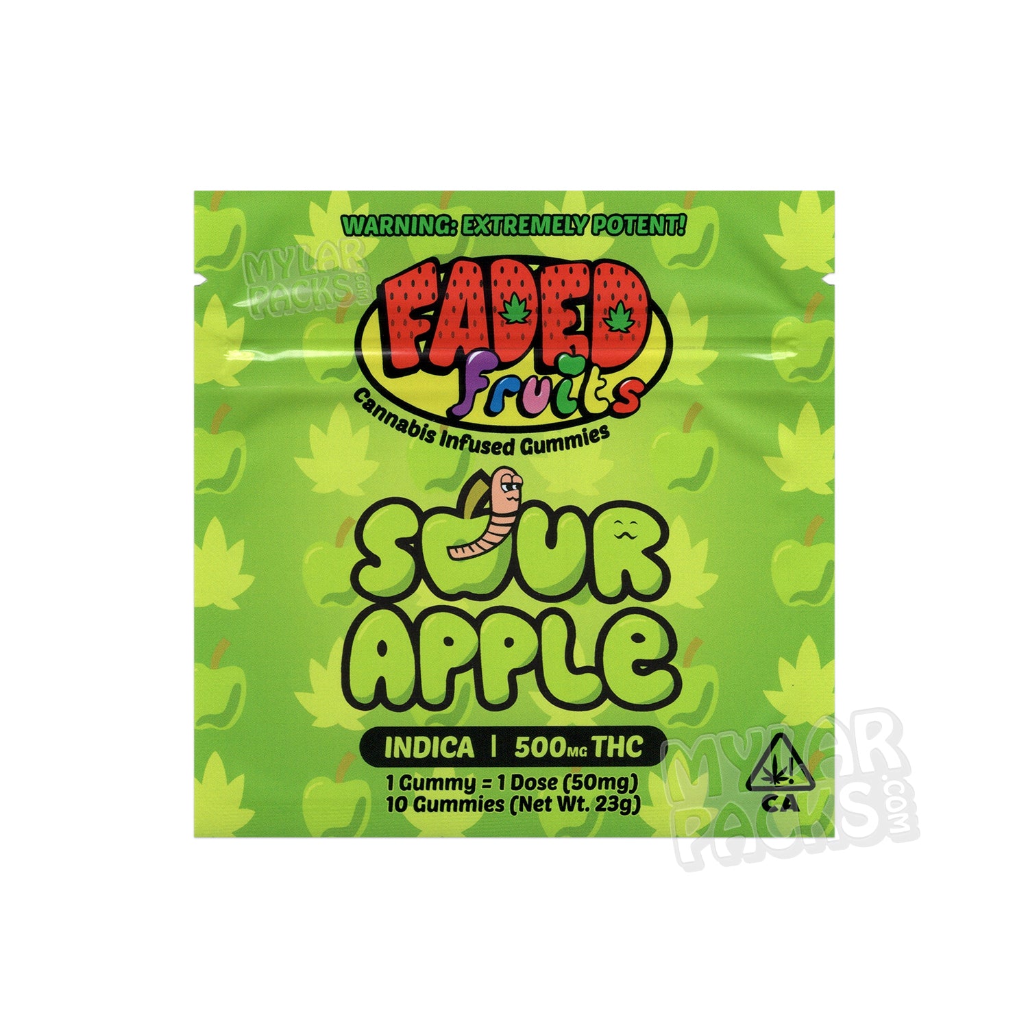 Bolsa de Mylar vacía de Faded Fruits, manzana ácida, 500 mg, empaque para dulces comestibles