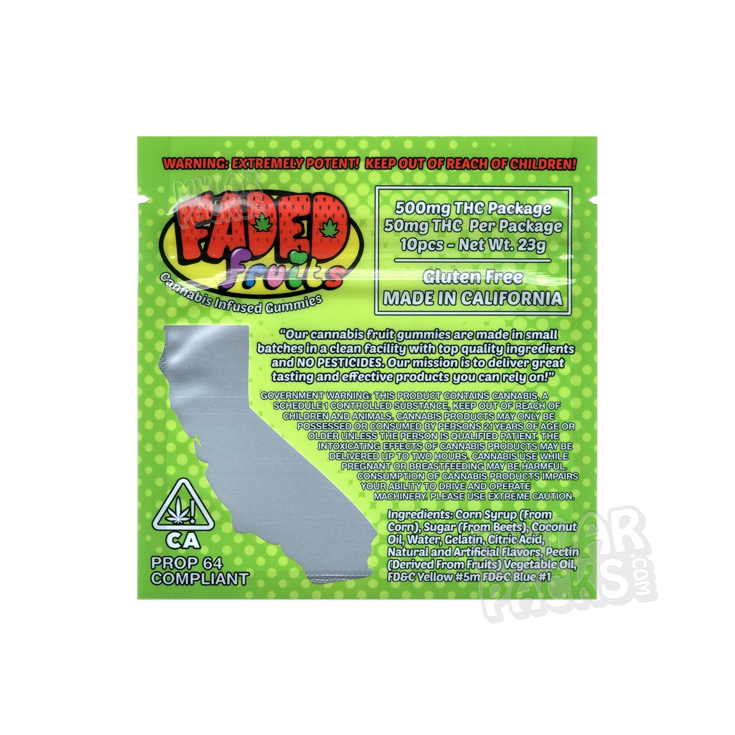 Bolsa de Mylar vacía de Faded Fruits, manzana ácida, 500 mg, empaque para dulces comestibles