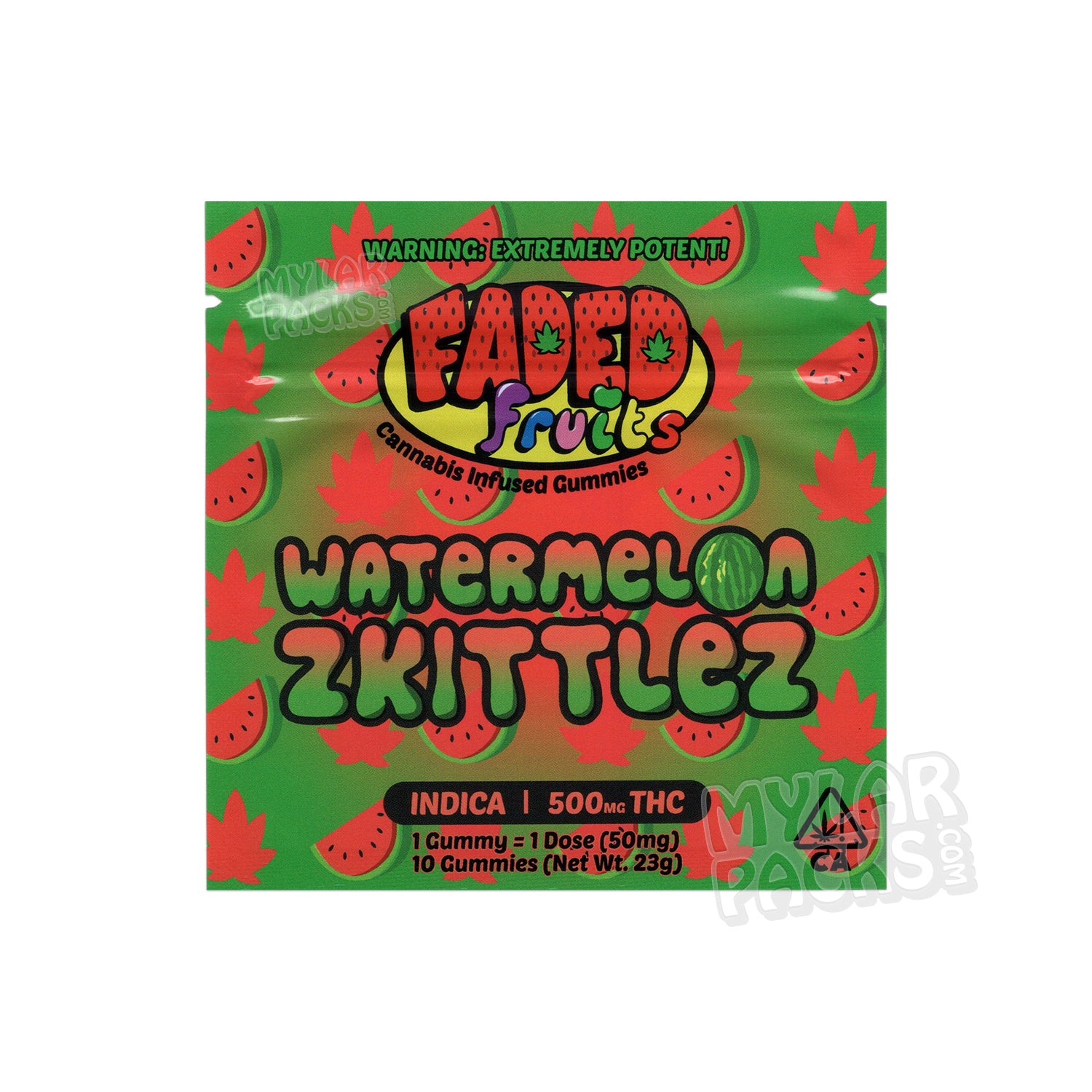 Bolsa de Mylar vacía de Faded Fruits Sandía Zkittlez de 500 mg, empaque para dulces comestibles