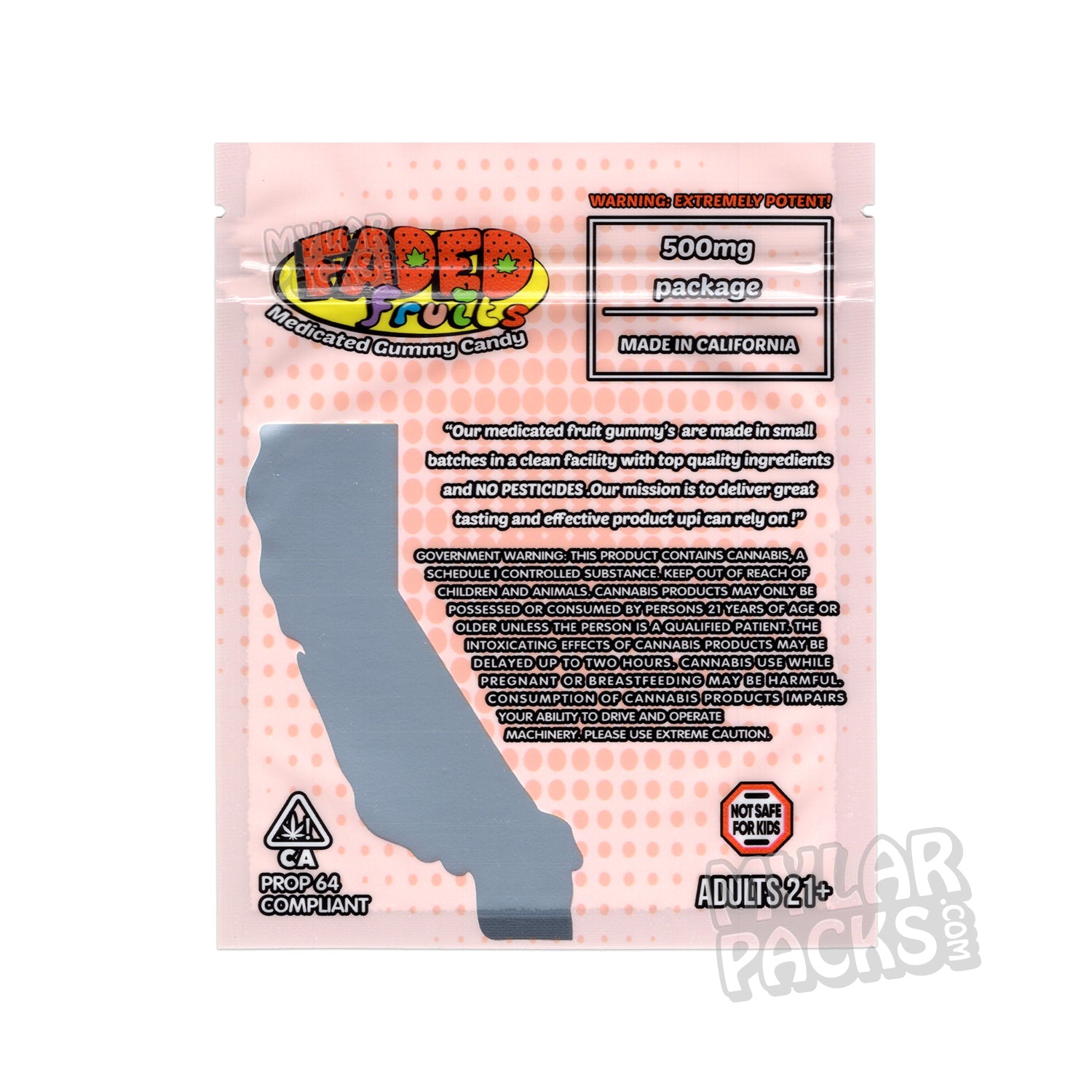 Gelato de chicle Faded Fruits de 500 mg, gomitas vacías, bolsa de mylar, envase comestible