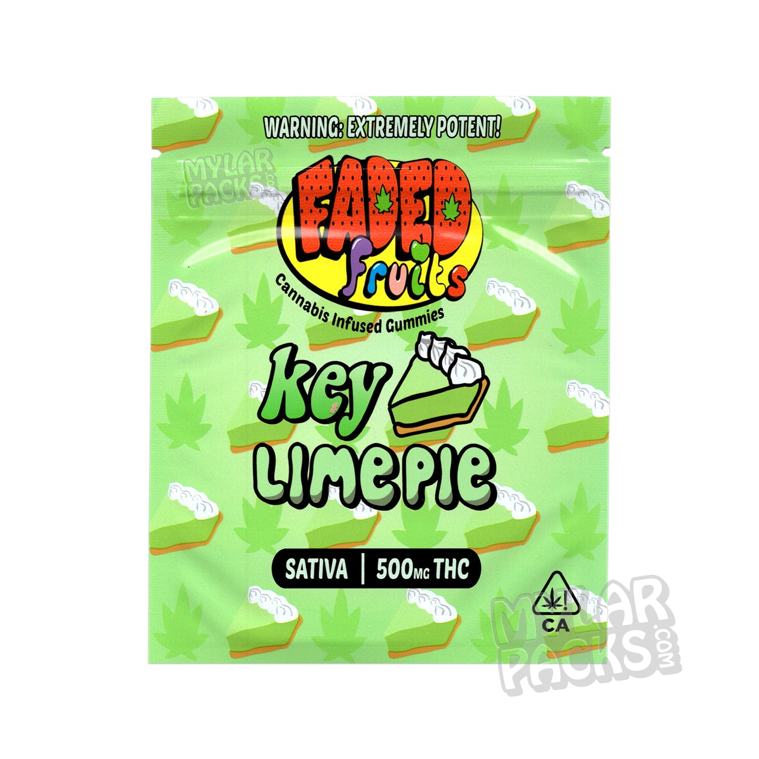 Pastel de lima Faded Fruits de 500 mg, gomitas vacías, bolsa de mylar, envase comestible