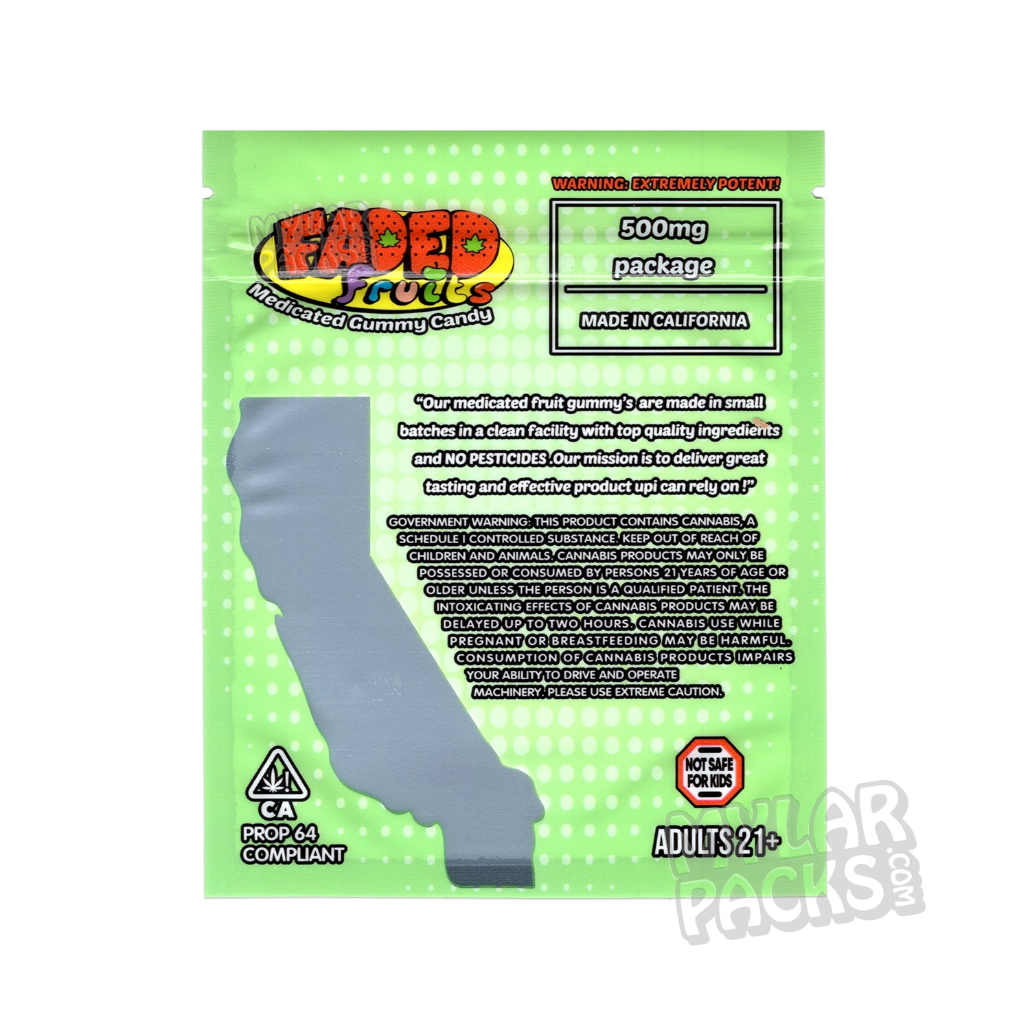 Pastel de lima Faded Fruits de 500 mg, gomitas vacías, bolsa de mylar, envase comestible