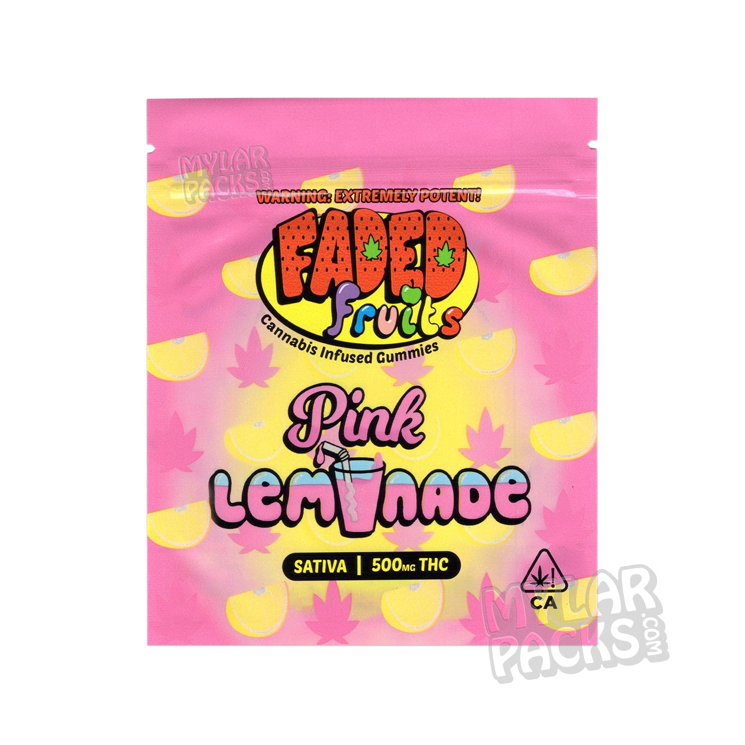 Limonada rosa Faded Fruits de 500 mg, gomitas vacías, bolsa de mylar, envase comestible