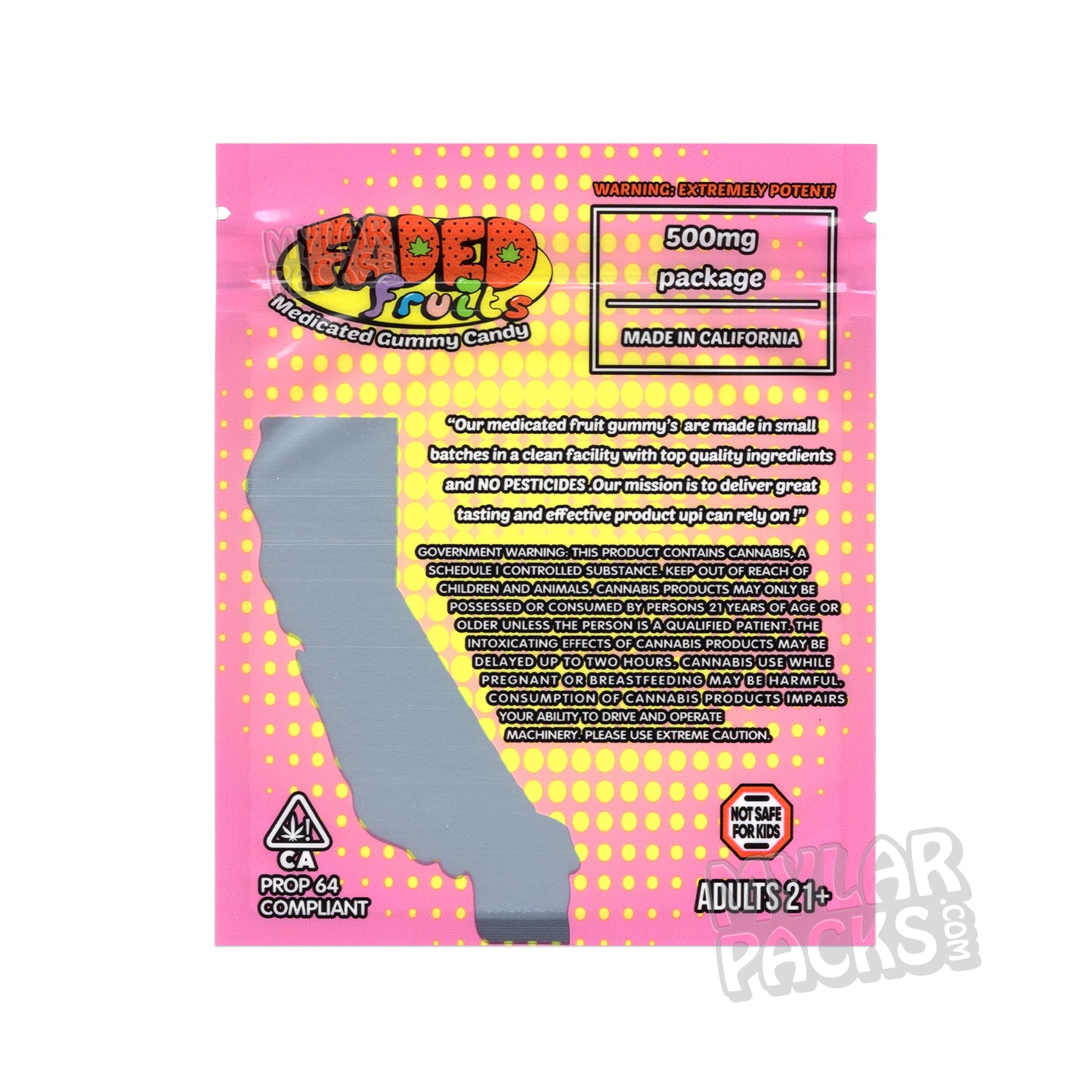 Limonada rosa Faded Fruits de 500 mg, gomitas vacías, bolsa de mylar, envase comestible