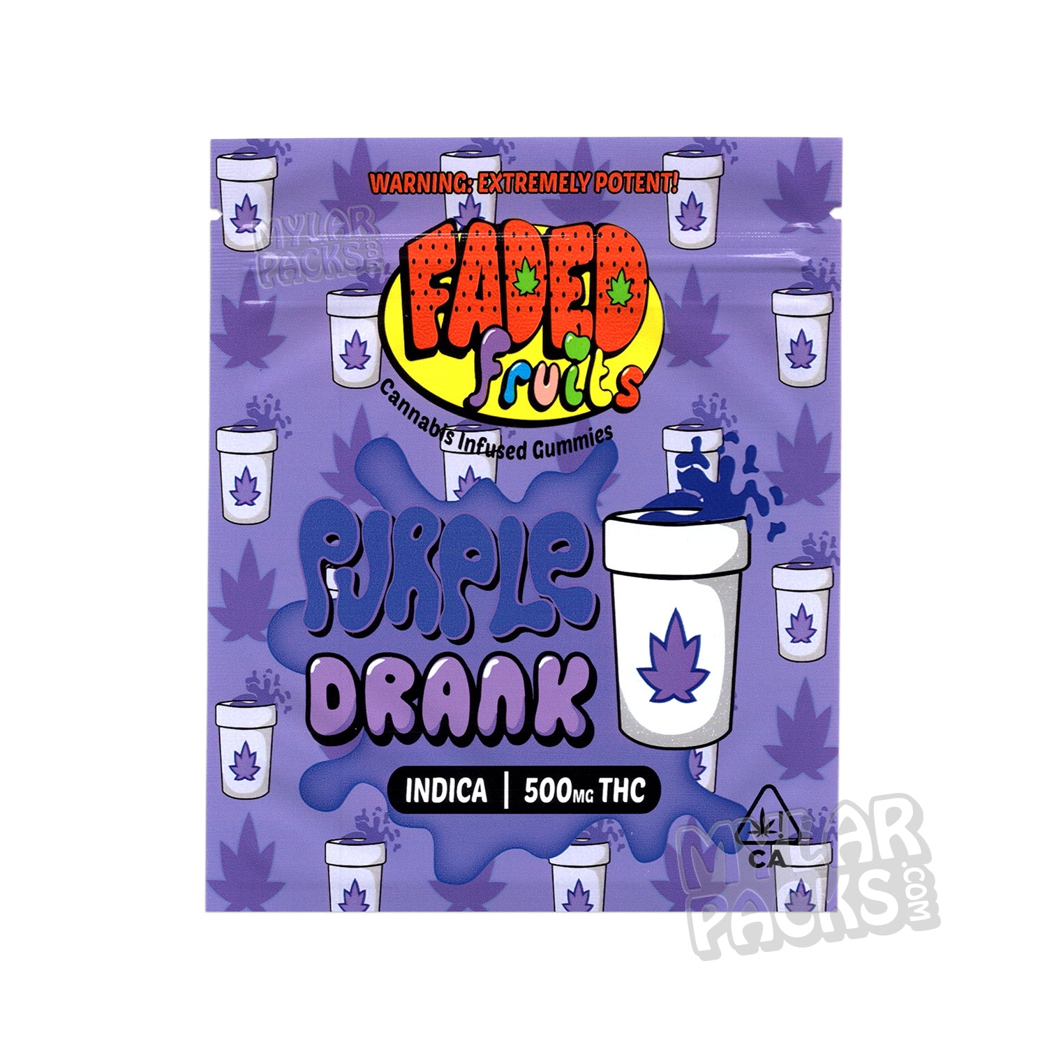 Gomitas vacías Faded Fruits Purple Drank de 500 mg, bolsa de mylar, empaque comestible