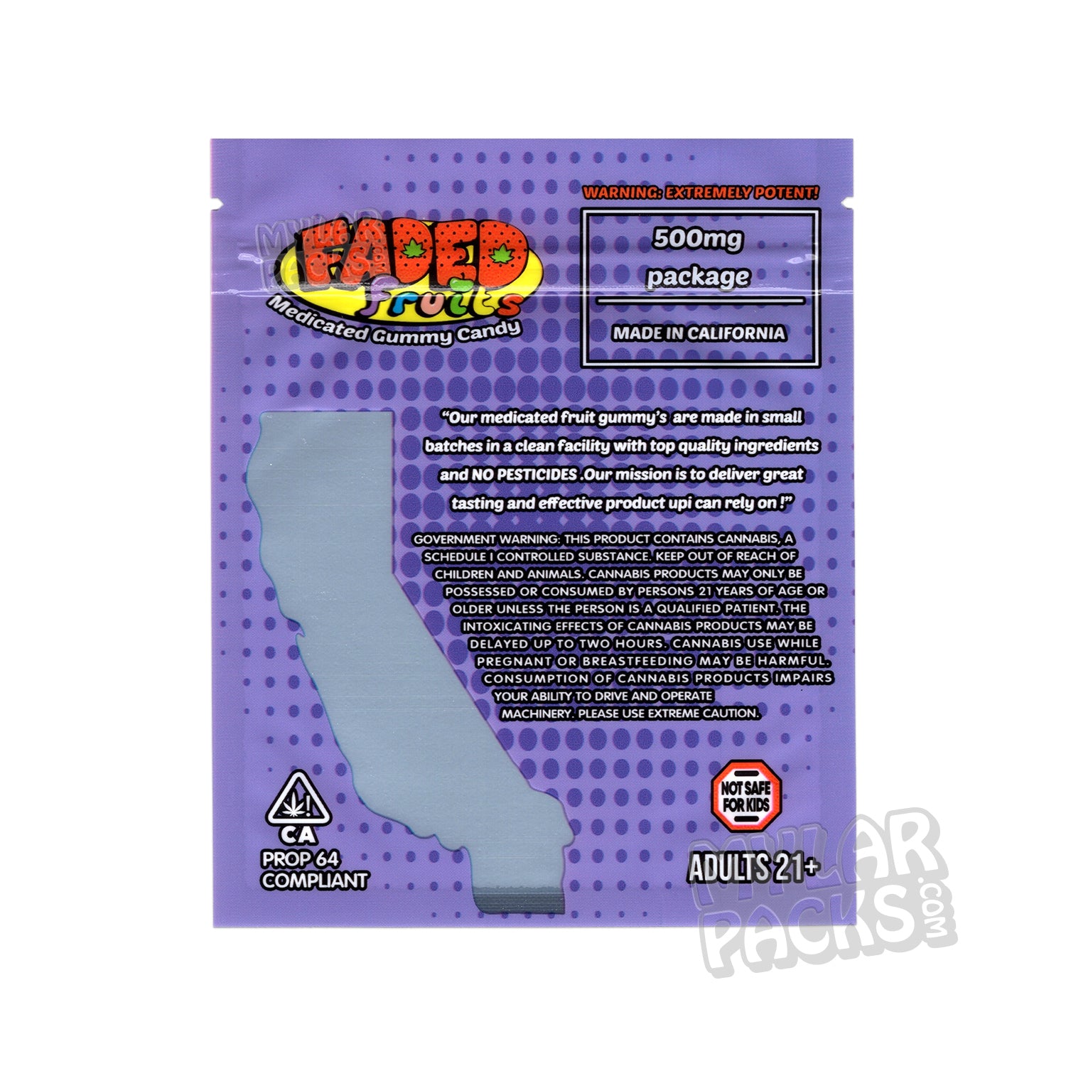 Gomitas vacías Faded Fruits Purple Drank de 500 mg, bolsa de mylar, empaque comestible