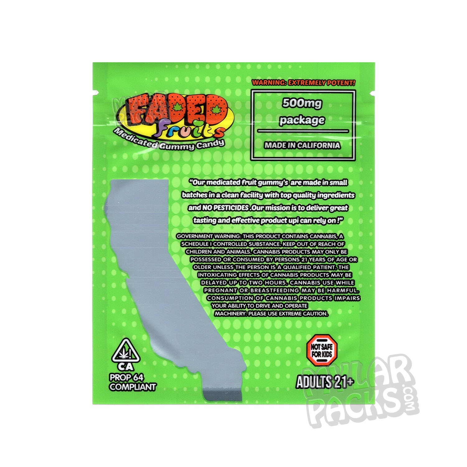 Gomitas vacías Faded Fruits Lime Diesel 500 mg, bolsa de mylar, empaque comestible