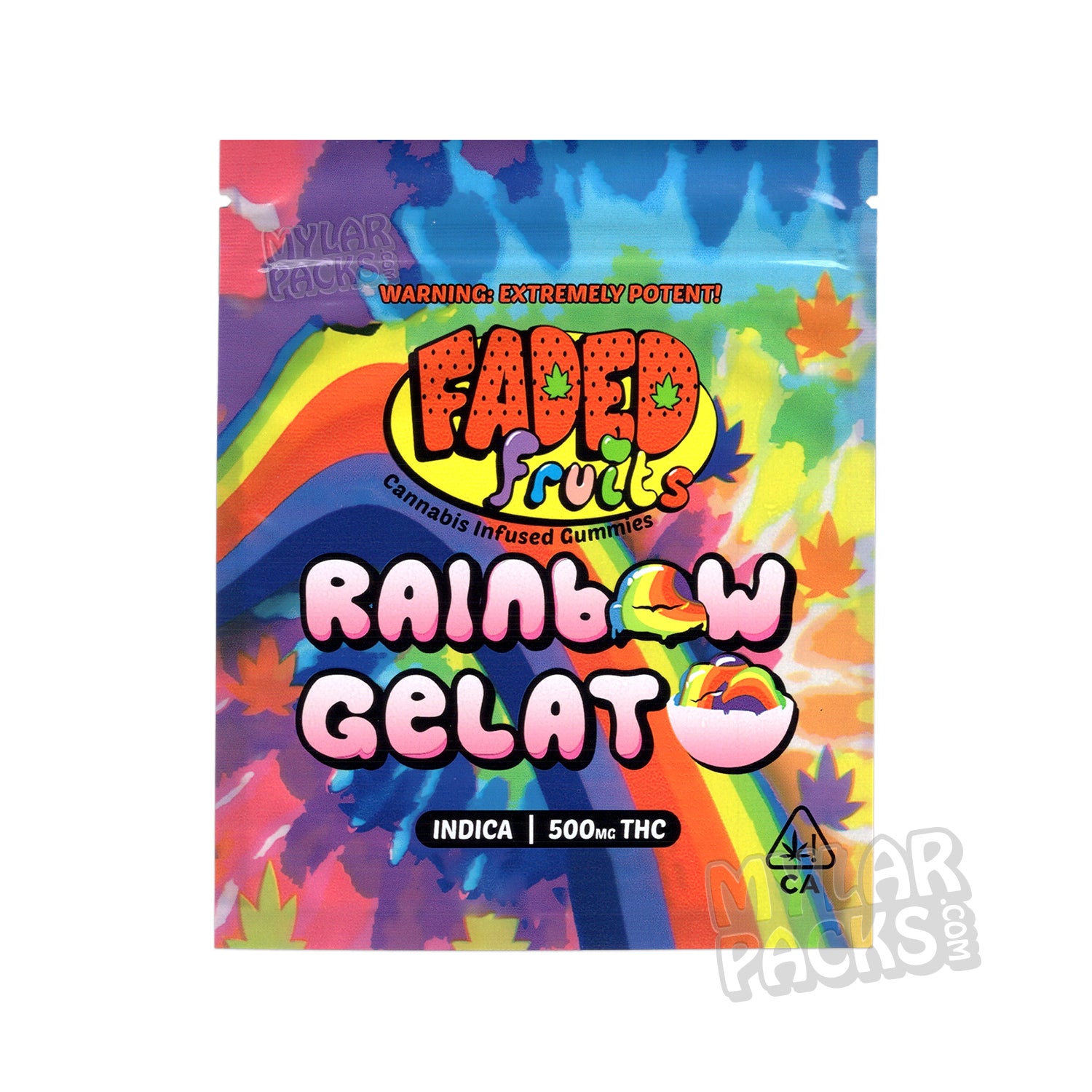 Gelato arcoíris Faded Fruits de 500 mg, gomitas vacías, bolsa de mylar, envase comestible