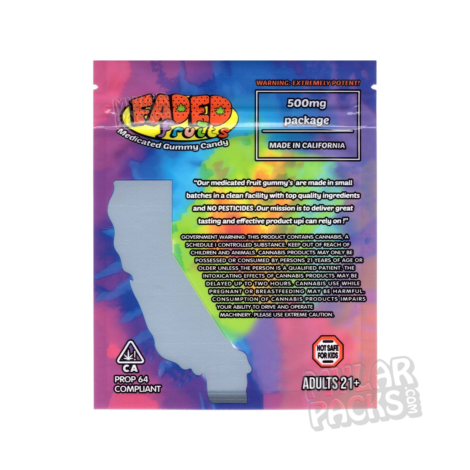 Gelato arcoíris Faded Fruits de 500 mg, gomitas vacías, bolsa de mylar, envase comestible