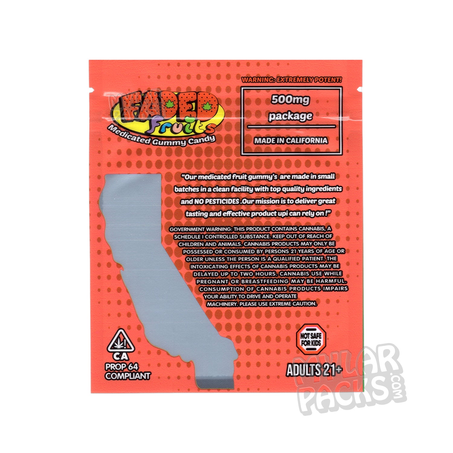 Sorbete de frambuesa Faded Fruits de 500 mg, gomitas vacías, bolsa de mylar, envase comestible