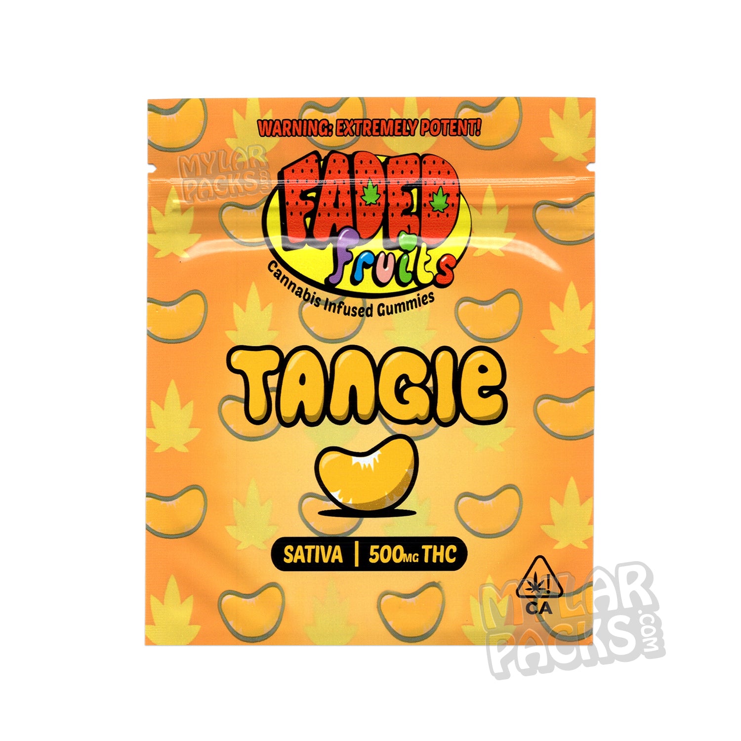 Gomitas vacías Faded Fruits Tangie de 500 mg, bolsa de mylar, empaque comestible