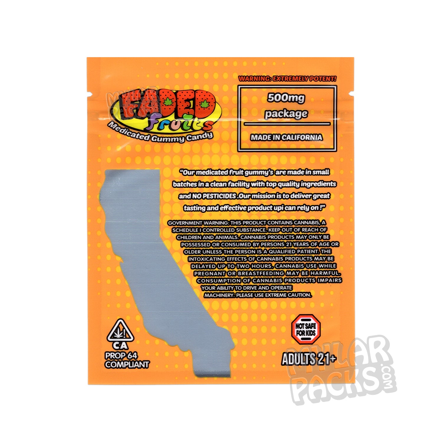 Gomitas vacías Faded Fruits Tangie de 500 mg, bolsa de mylar, empaque comestible