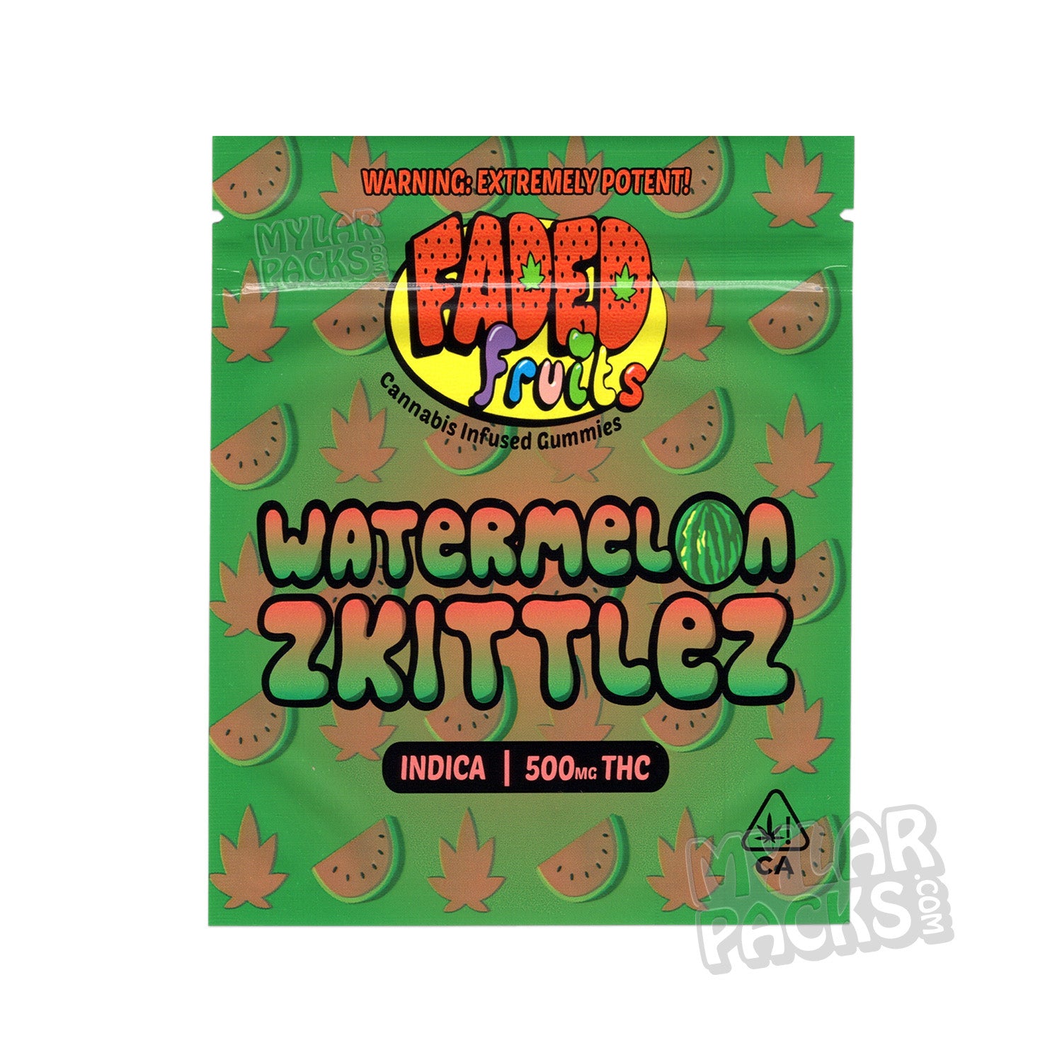 Faded Fruits Watermelon Zkittlez 500mg Empty Gummies Mylar Bag Edibles Packaging