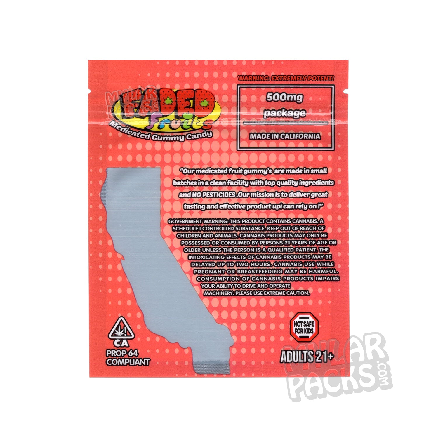 Faded Fruits Grapefruit Haze 500 mg Bolsa de Mylar vacía Comestibles Envase de dulces