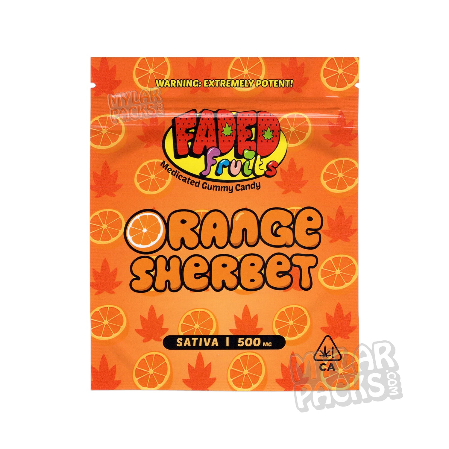 Sorbete de naranja Faded Fruits de 500 mg, bolsa de mylar vacía, comestible, empaque de dulces