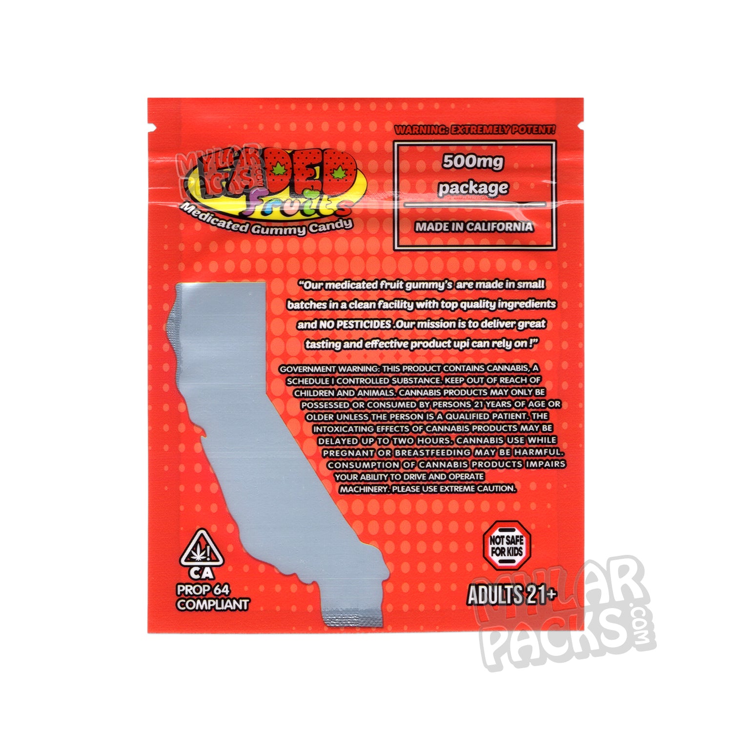 Frutos descoloridos Strawnana 500 mg Bolsa de Mylar vacía Envase de dulces comestibles