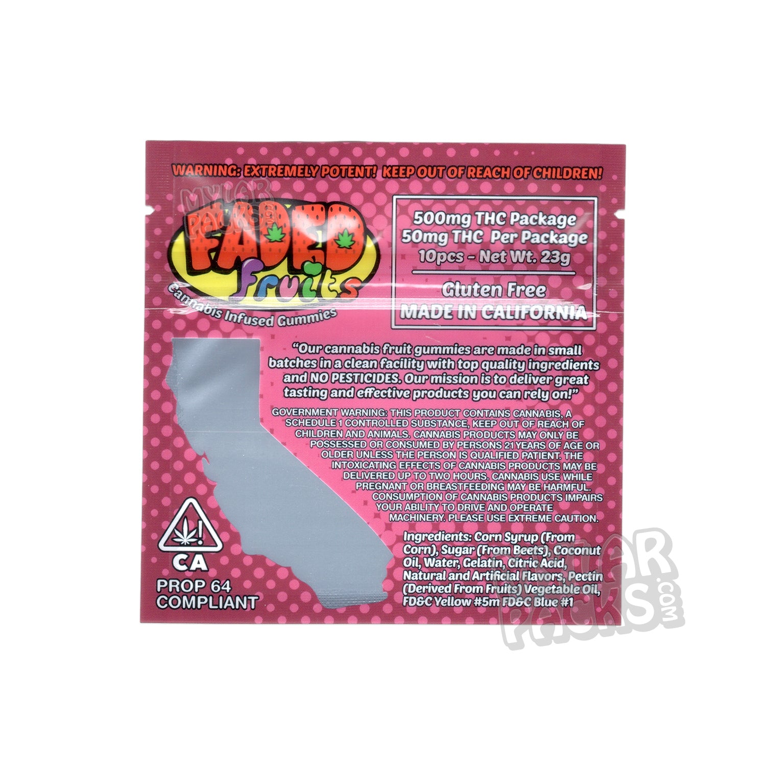 Bolsa de Mylar vacía de Faded Fruits Grape Ape de 500 mg, empaque para dulces comestibles