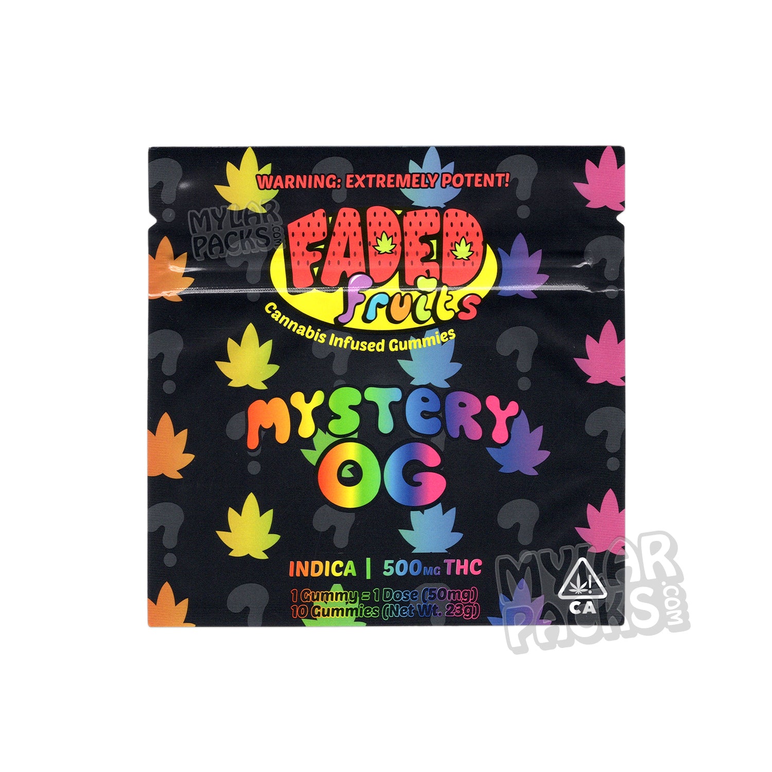 Bolsa de Mylar vacía Faded Fruits Mystery OG de 500 mg, empaque para dulces comestibles