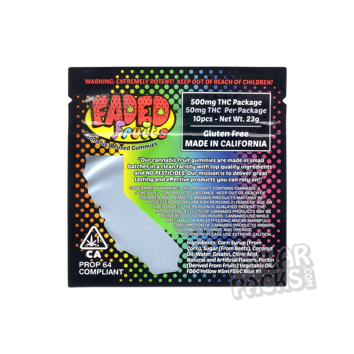 Bolsa de Mylar vacía Faded Fruits Mystery OG de 500 mg, empaque para dulces comestibles