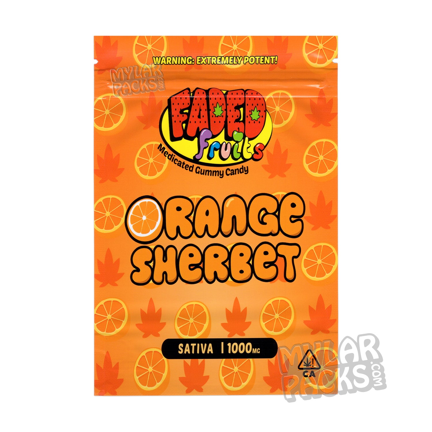 Sorbete de naranja Faded Fruits de 1000 mg, bolsa de mylar vacía, comestible, empaque de dulces