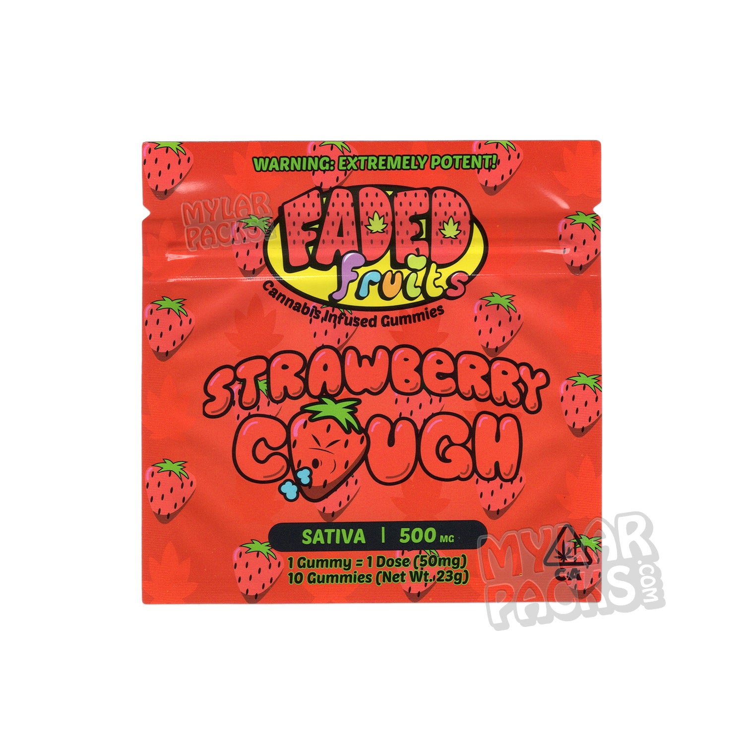 Bolsa de Mylar vacía de Faded Fruits Strawberry Cough de 500 mg, comestible, empaque de dulces