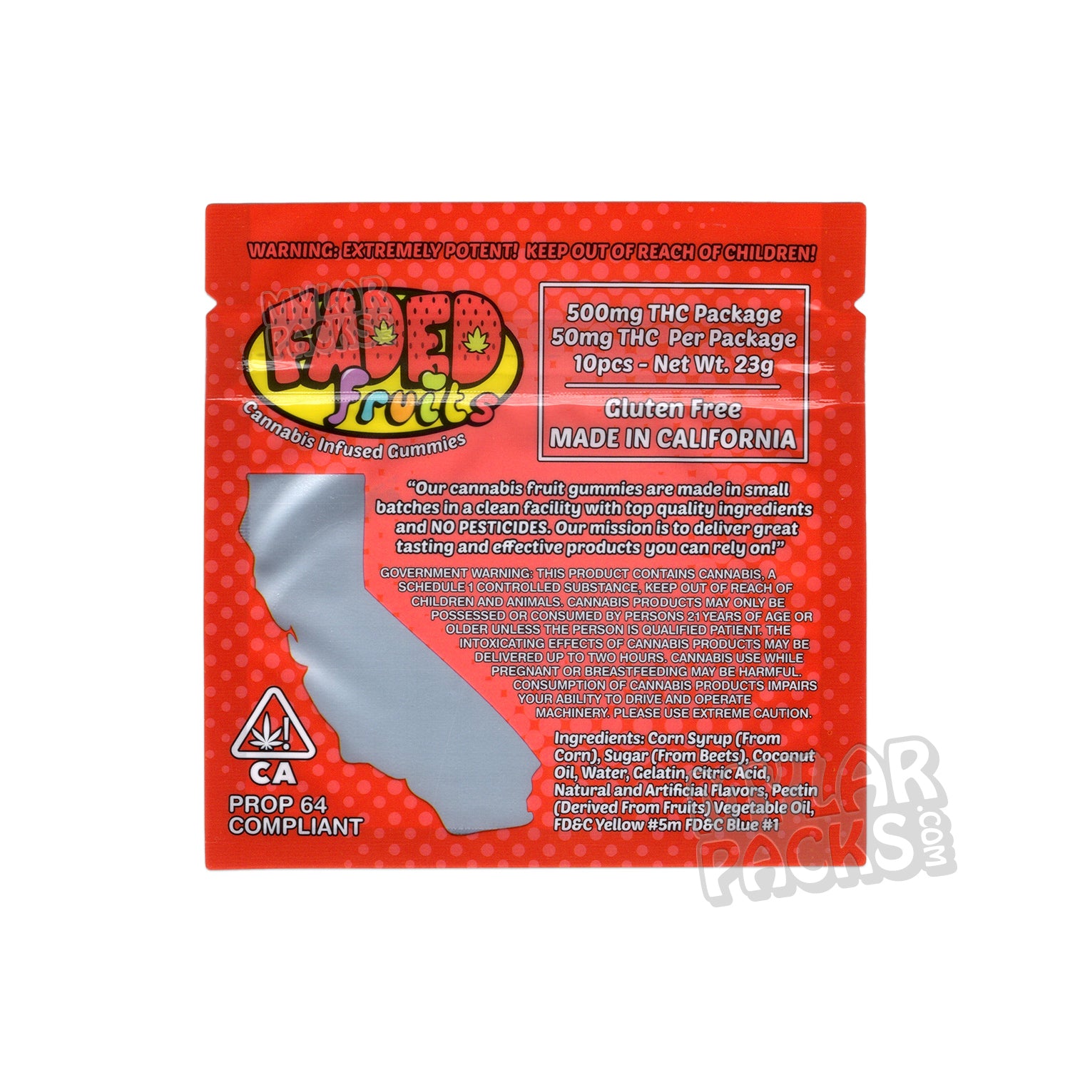 Bolsa de Mylar vacía de Faded Fruits Strawberry Cough de 500 mg, comestible, empaque de dulces