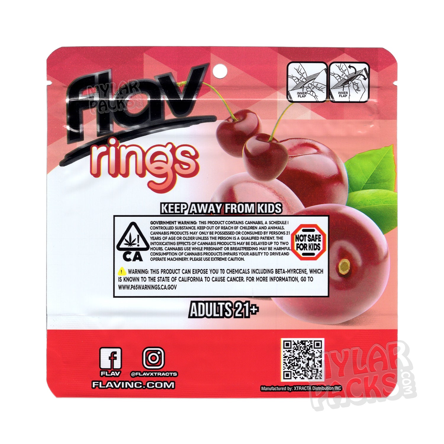 Gomitas Flav Cherry Rings de 1000 mg, bolsa de Mylar vacía, empaque comestible