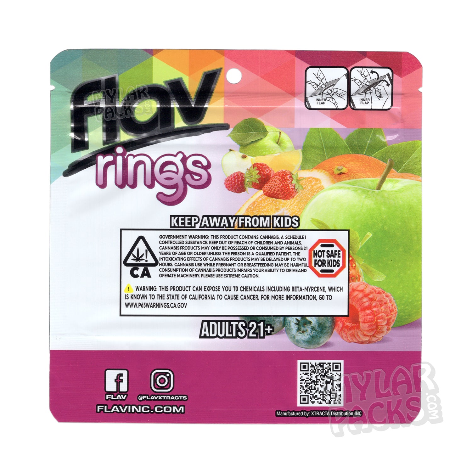 Gomitas Flav Magical Neon Rings de 1000 mg, bolsas de Mylar vacías, empaque comestible
