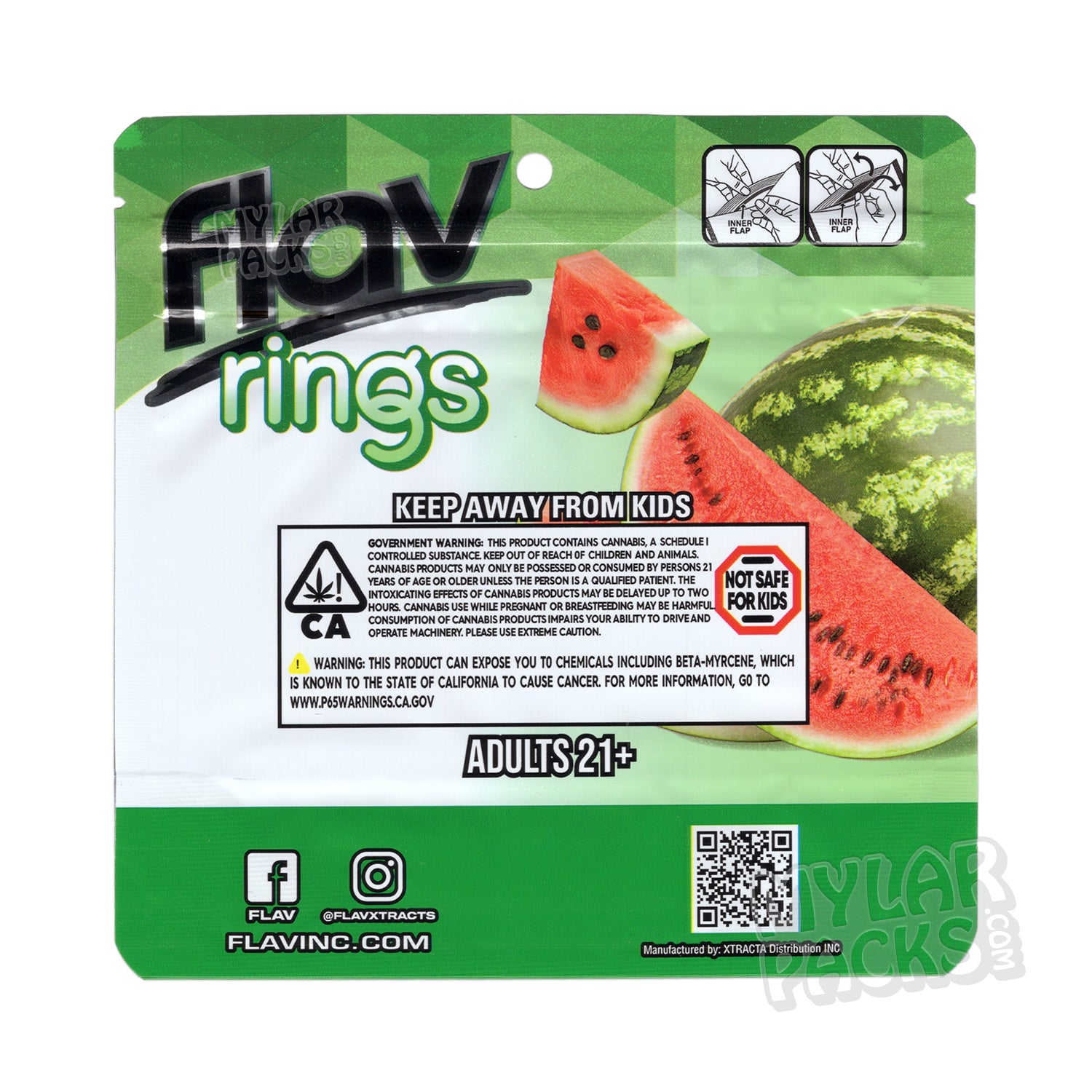 Gomitas Flav Sandía Rings de 1000 mg, bolsa de Mylar vacía, empaque comestible