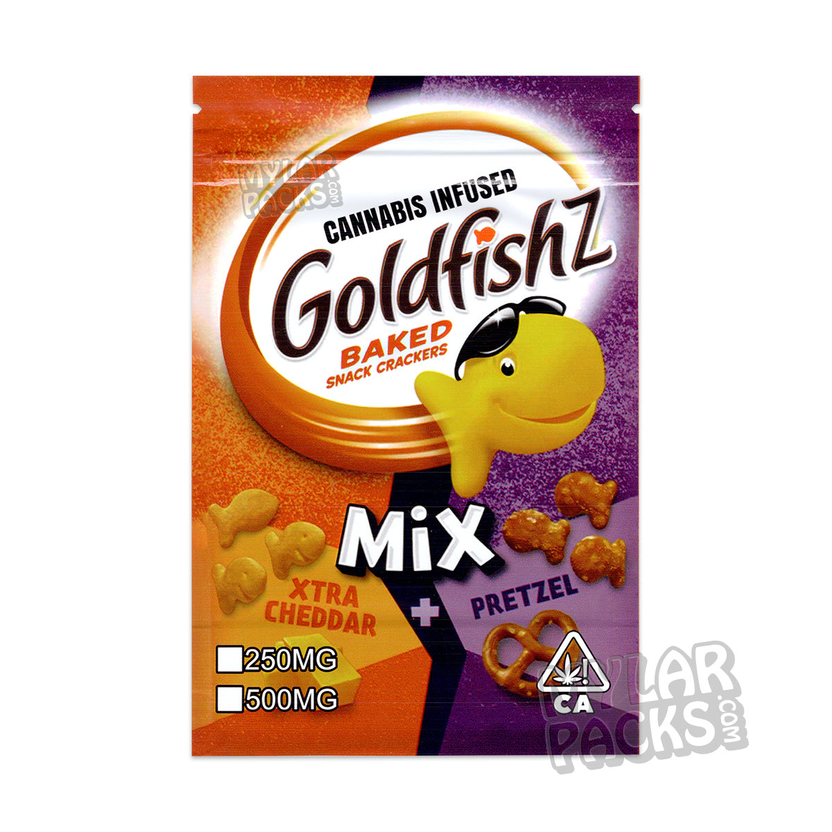 Galletas Goldfish Xtra Cheddar Pretzel Mix Snack Chips Infusionados Vacíos Comestibles Empaquetado en Bolsa Mylar