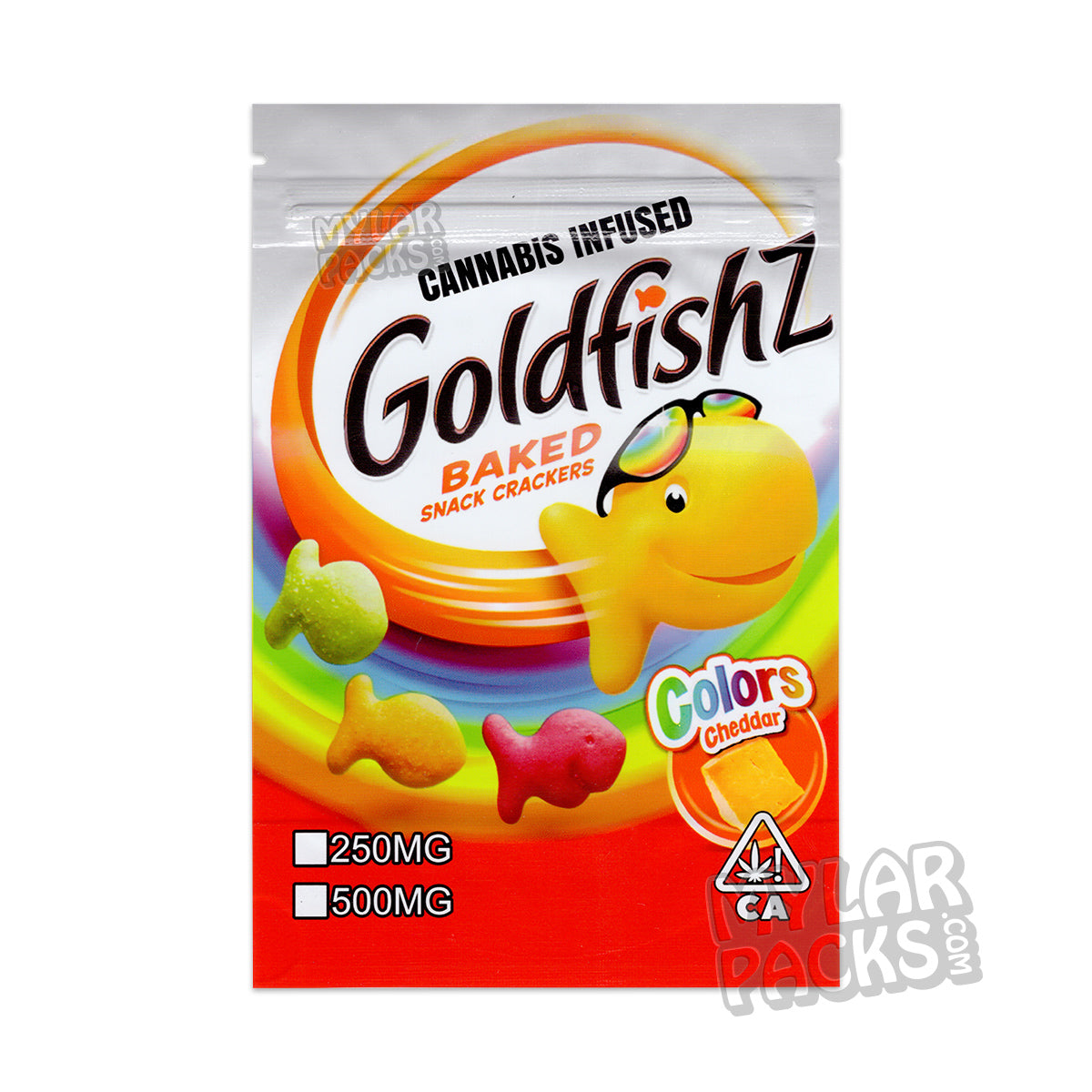 Galletas Goldfish Rainbow Colors Snack, chips vacíos infusionados, comestibles, empaque en bolsa de Mylar