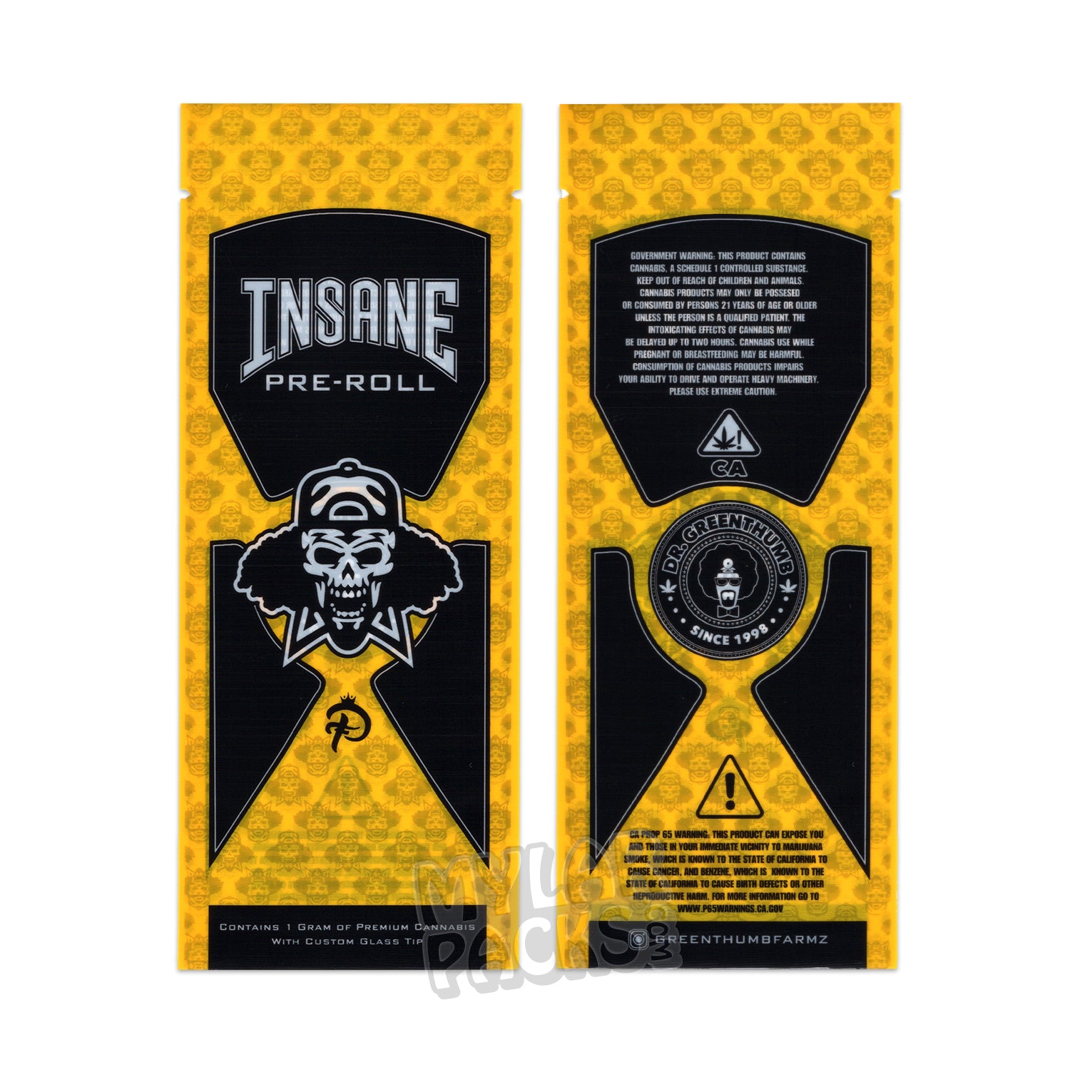 Tubo de vidrio para porro Insane de 2 g, empaque vacío, punta y pegatinas
