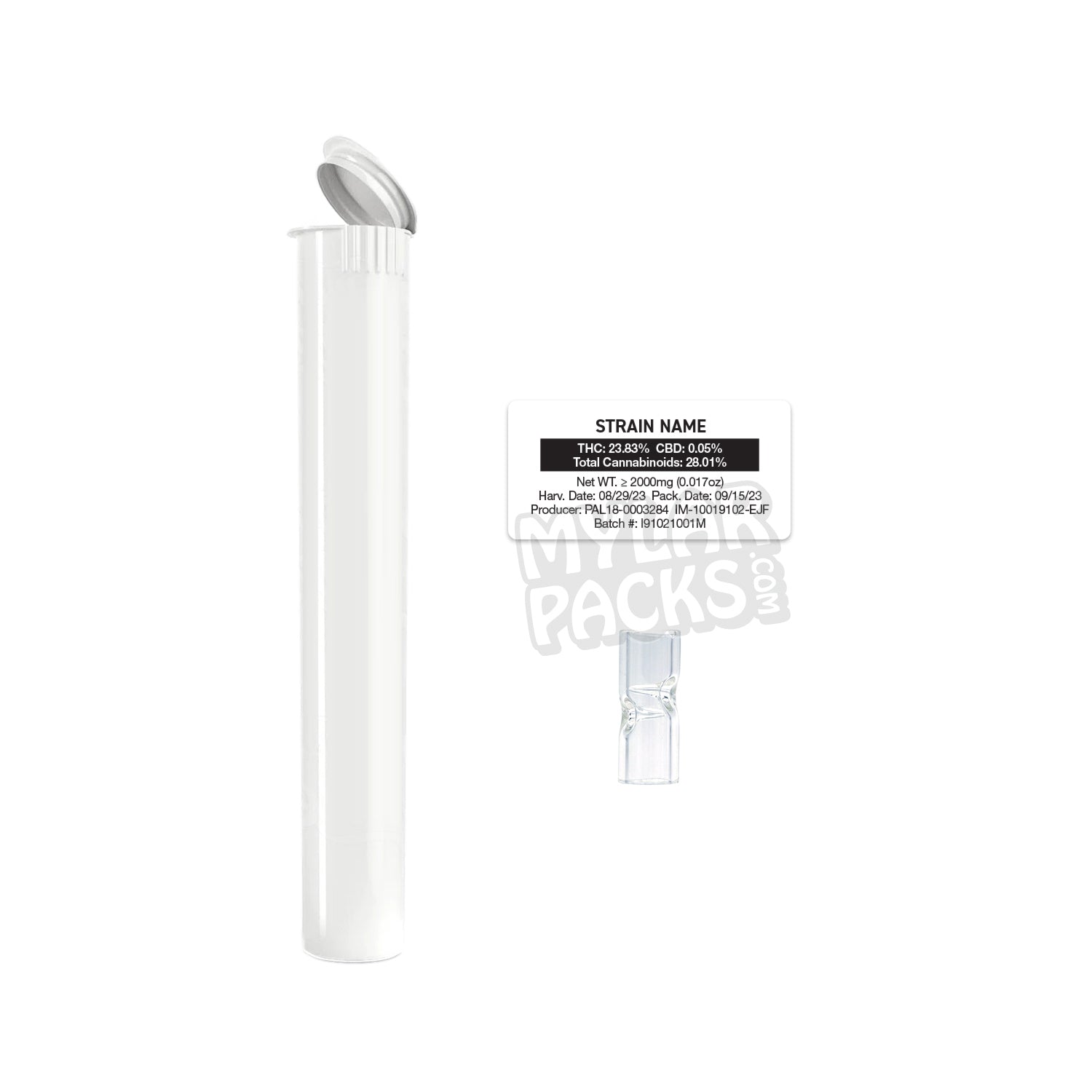 Tubo de vidrio para porro Insane de 2 g, empaque vacío, punta y pegatinas