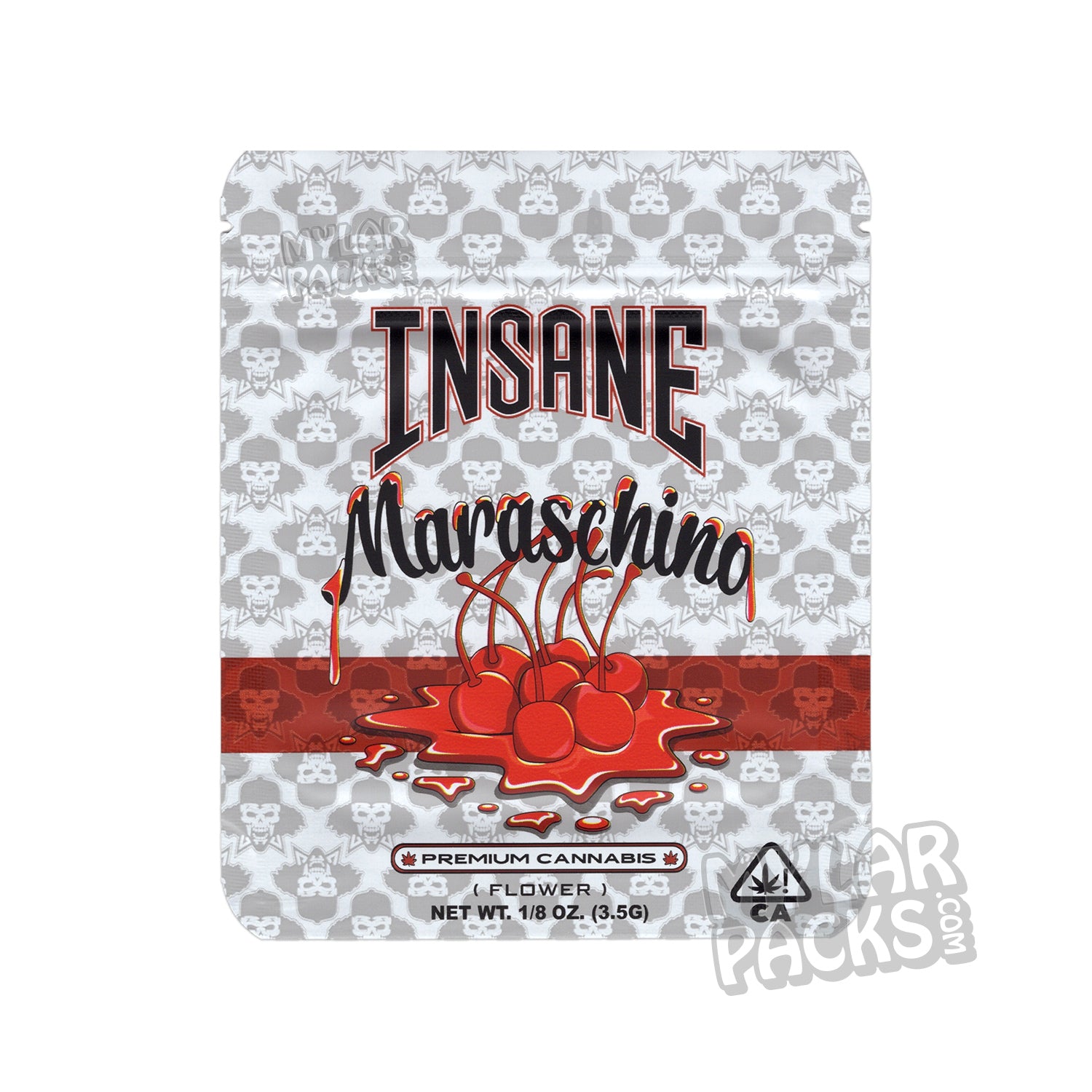 Insane Maraschino 3.5g Empty Mylar Bag Premium Flower Dry Herb Packaging