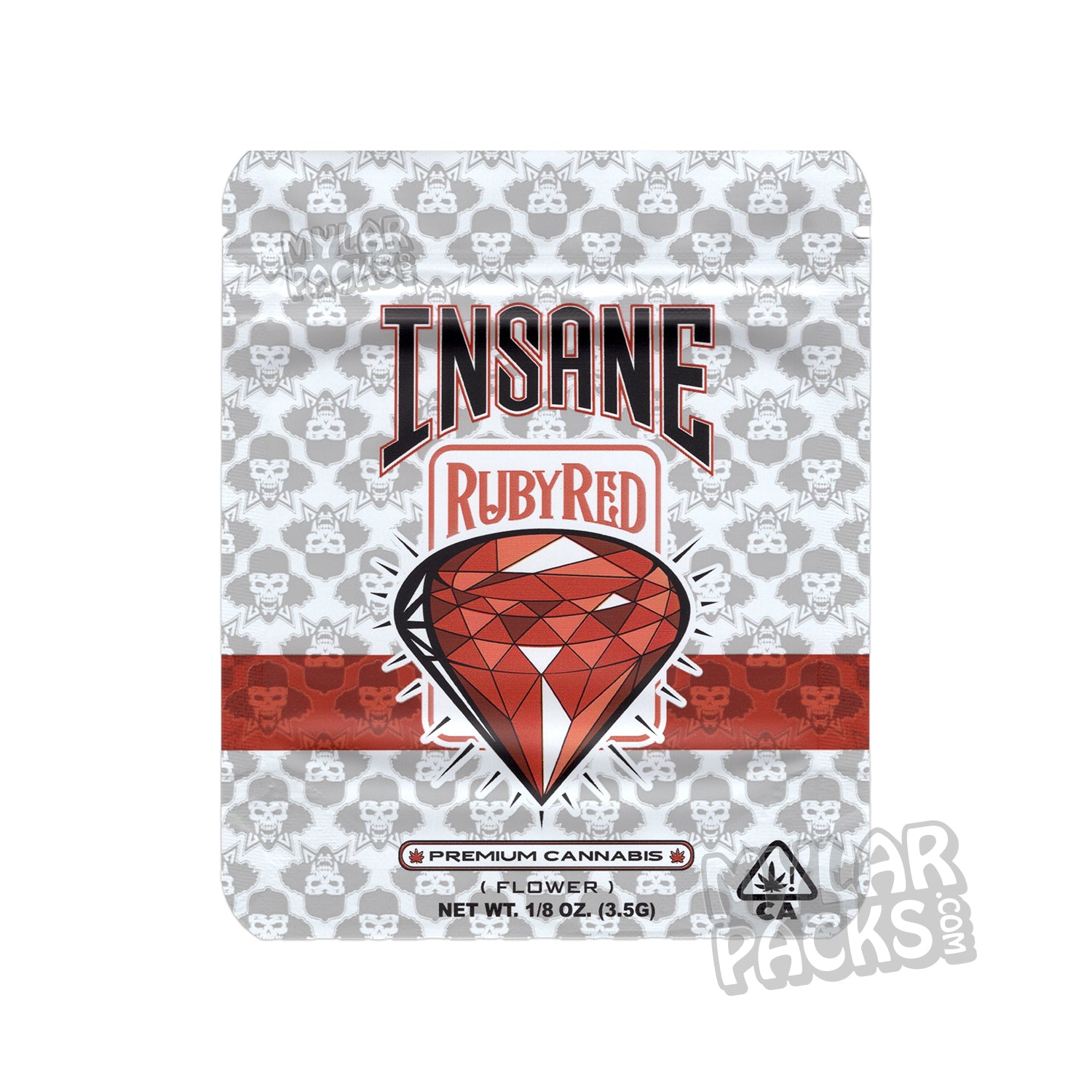 Bolsa de Mylar vacía de Insane Ruby Red de 3,5 g, embalaje premium para flores y hierbas secas