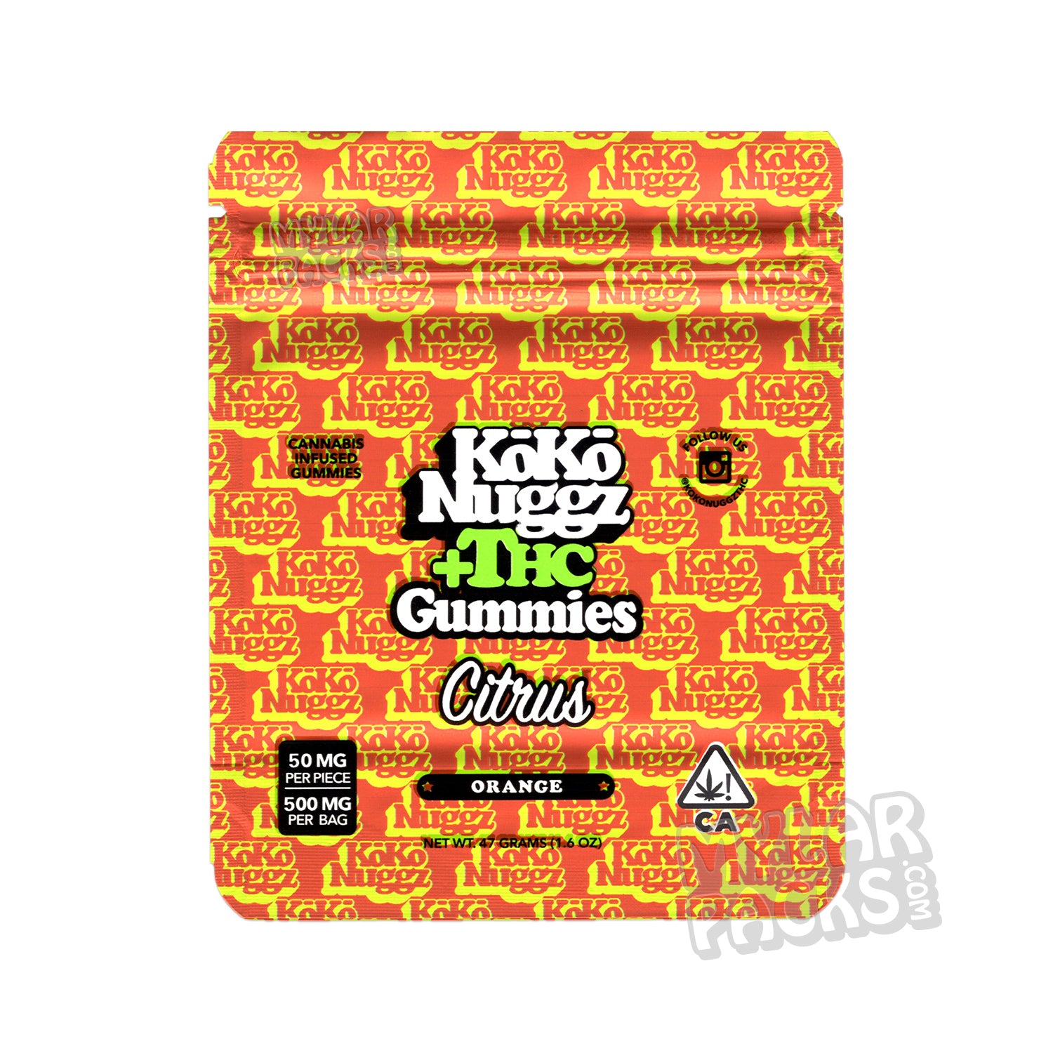 Gomitas Koko Nuggz +THC Naranja 500 mg Bolsas de Mylar Vacías Gomitas Comestibles Envases de Caramelos
