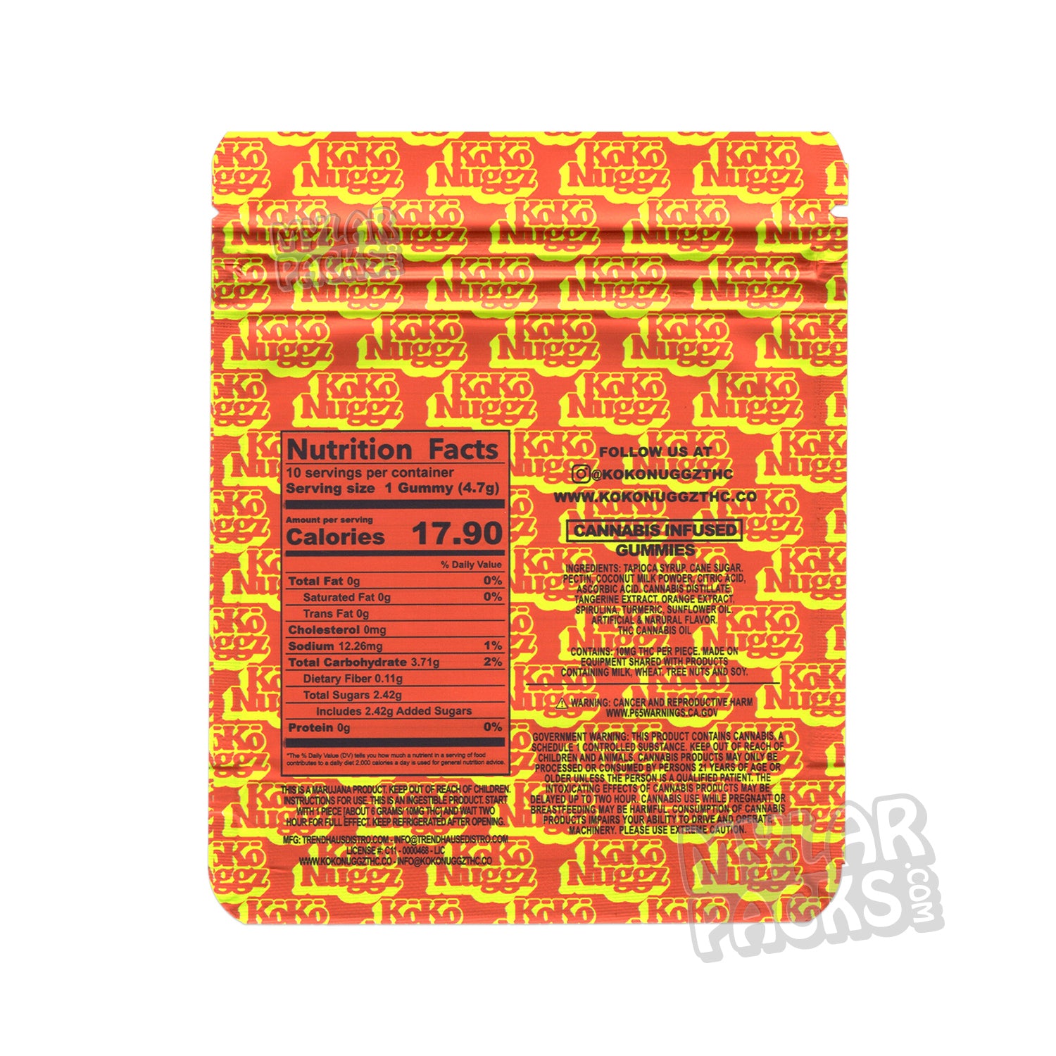 Gomitas Koko Nuggz +THC Naranja 500 mg Bolsas de Mylar Vacías Gomitas Comestibles Envases de Caramelos