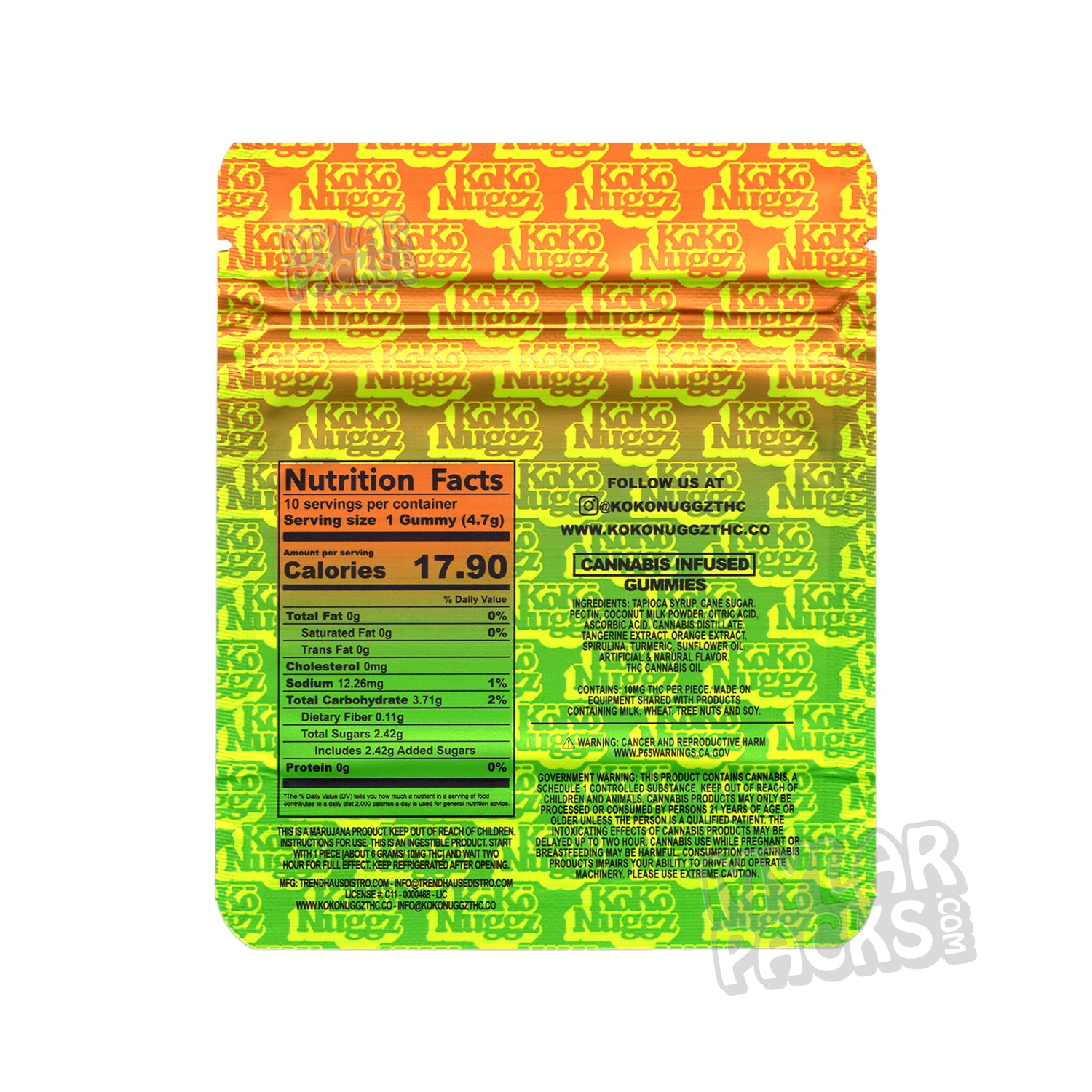Gomitas Koko Nuggz +THC de sandía (500 mg) en bolsas de Mylar vacías, gomitas comestibles, empaques para dulces