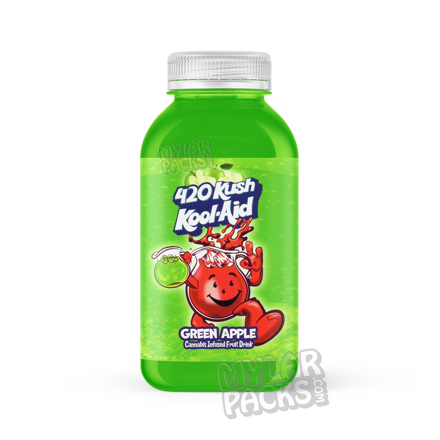 Etiqueta adhesiva envolvente para bebida infusionada con Kool-Aid 420 Kush de manzana verde (500 mg) (15,24 cm x 7,94 cm)