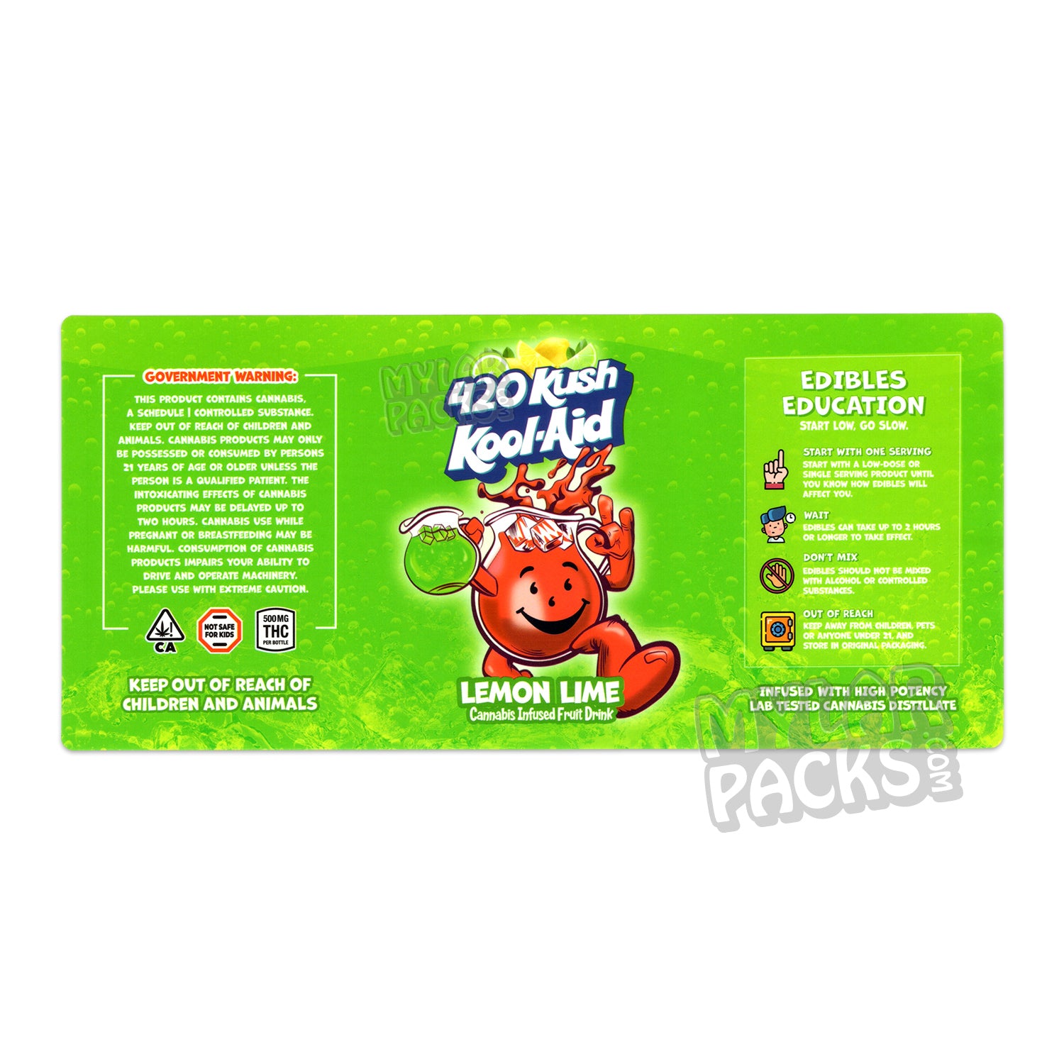 Etiqueta adhesiva envolvente para bebida infusionada con Kool-Aid 420 Kush de limón y lima (500 mg) (15 x 7 cm)