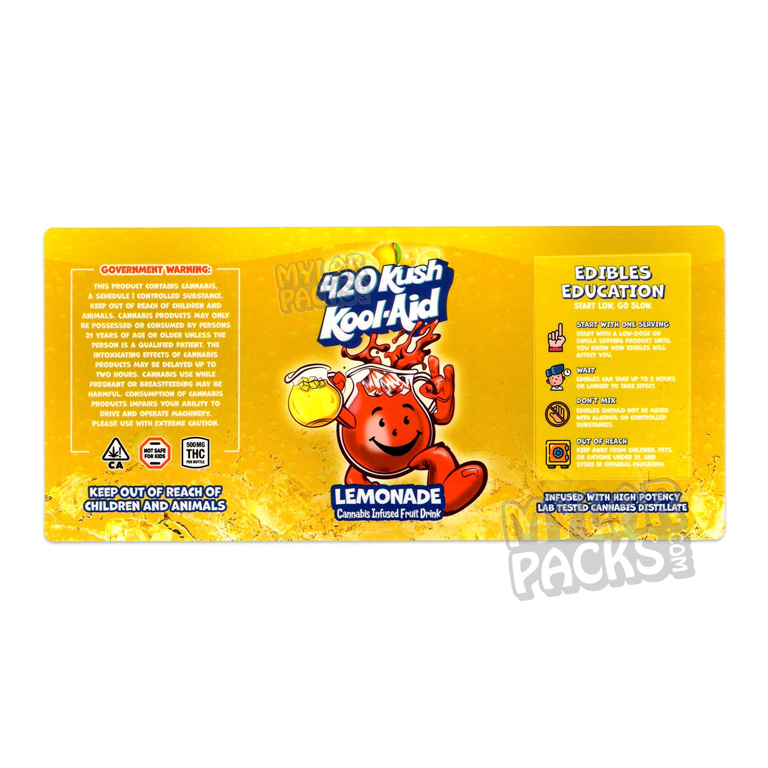 Etiqueta adhesiva envolvente para bebida infusionada con Kool-Aid Lemonade 420 Kush de 500 mg (15,24 cm x 7,94 cm)