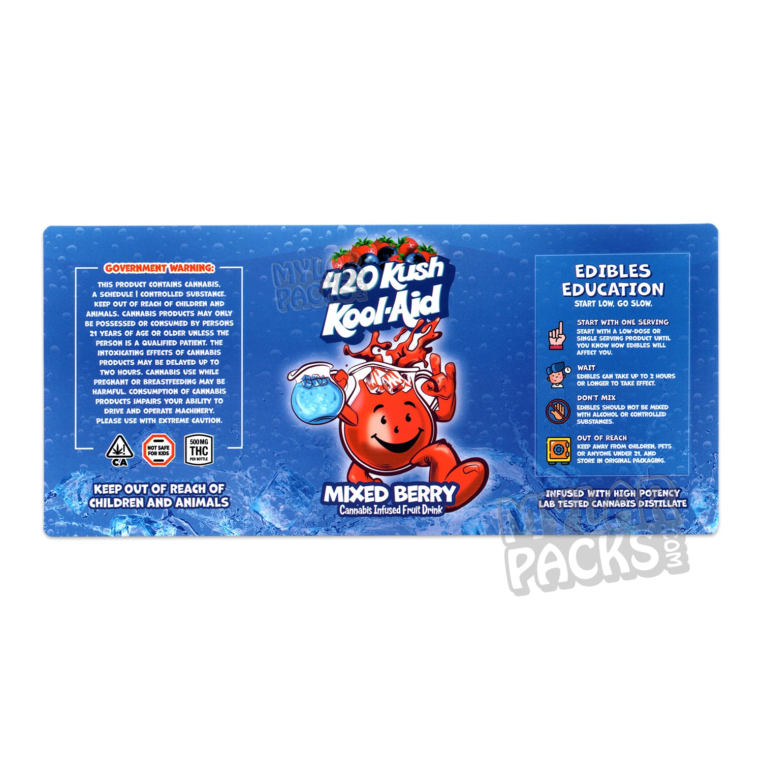 Etiqueta adhesiva envolvente para bebida infusionada con Kool-Aid 420 Kush de frutos rojos (500 mg) (15 x 7 cm)