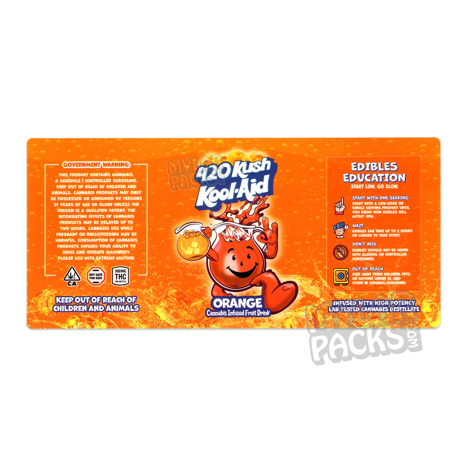 Etiqueta adhesiva envolvente para bebida infusionada con Kool-Aid de naranja 420 Kush de 500 mg (15,2 x 7,9 cm)