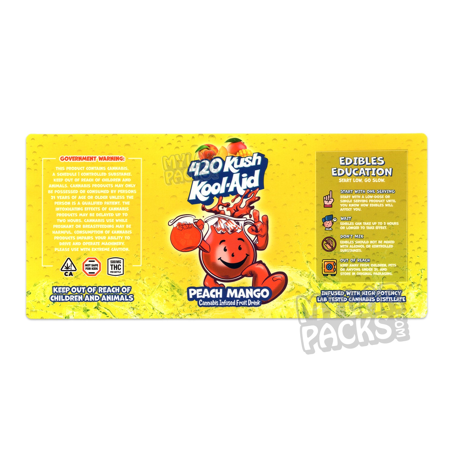 Etiqueta adhesiva envolvente para bebida infusionada con Kool-Aid 420 Kush, sabor melocotón y mango (500 mg) (15,2 x 7,9 cm)