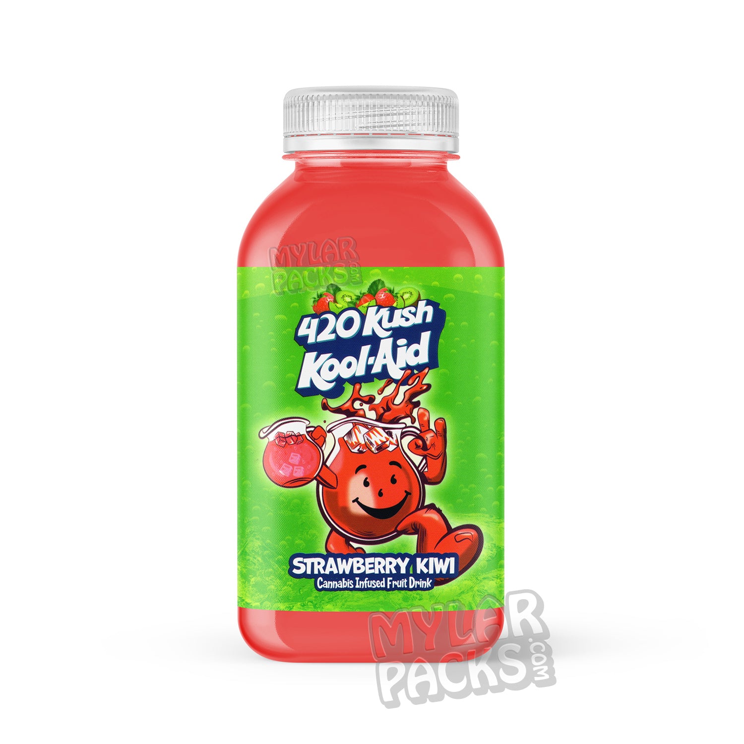 Etiqueta adhesiva envolvente para bebida infusionada con Kool-Aid 420 Kush de fresa y kiwi (500 mg) (15 x 7 cm)