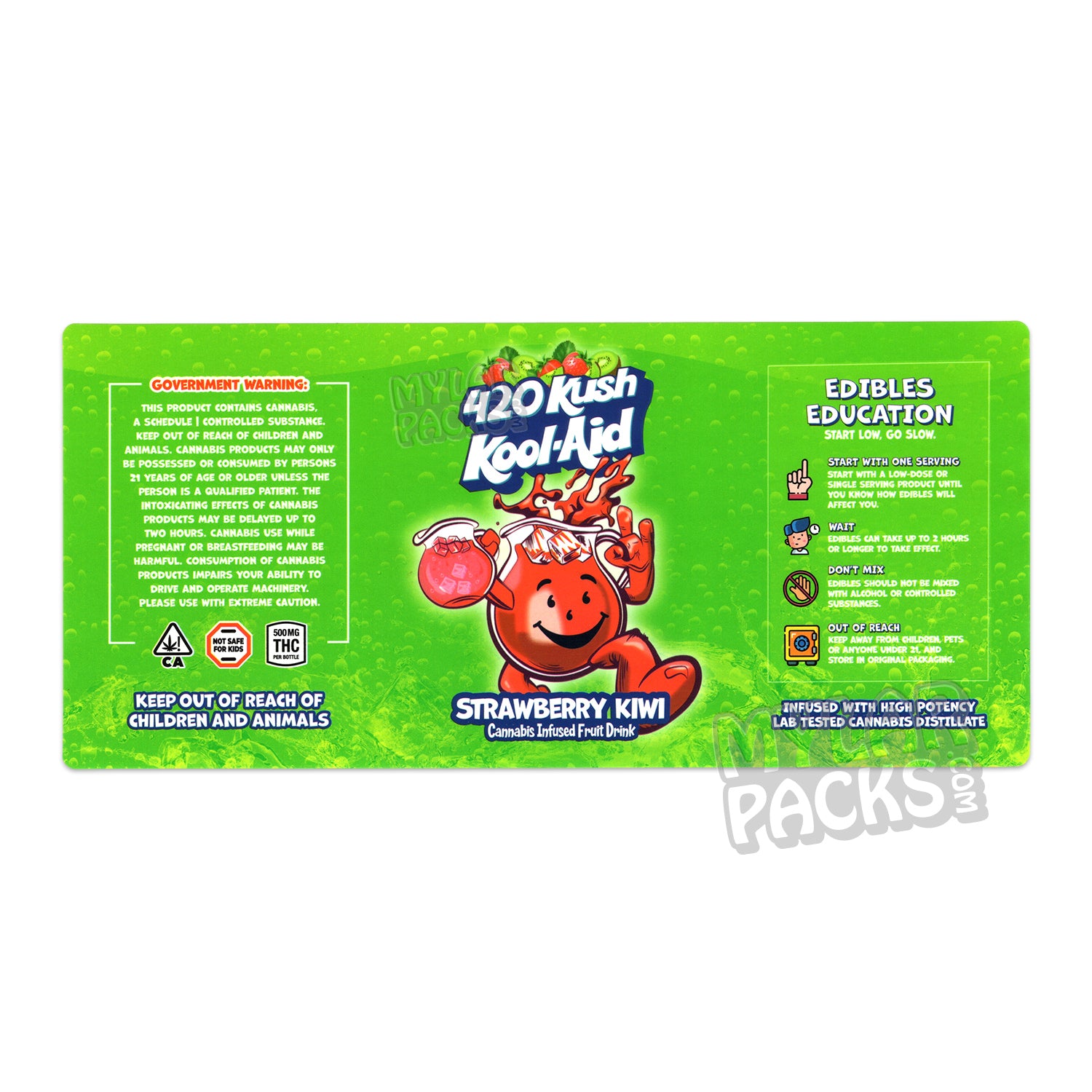 Etiqueta adhesiva envolvente para bebida infusionada con Kool-Aid 420 Kush de fresa y kiwi (500 mg) (15 x 7 cm)