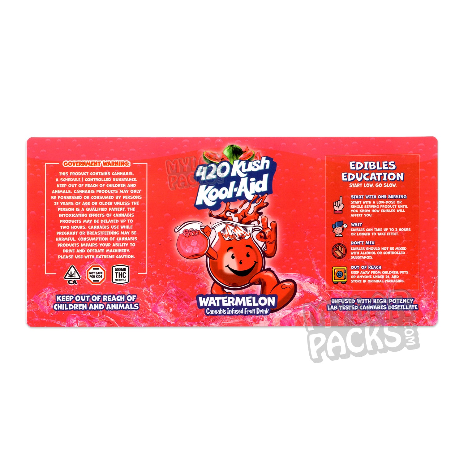 420 Kush Kool Aid Watermelon 500mg Infused Drink Sticker Wraparound Label (6" x 2.75")
