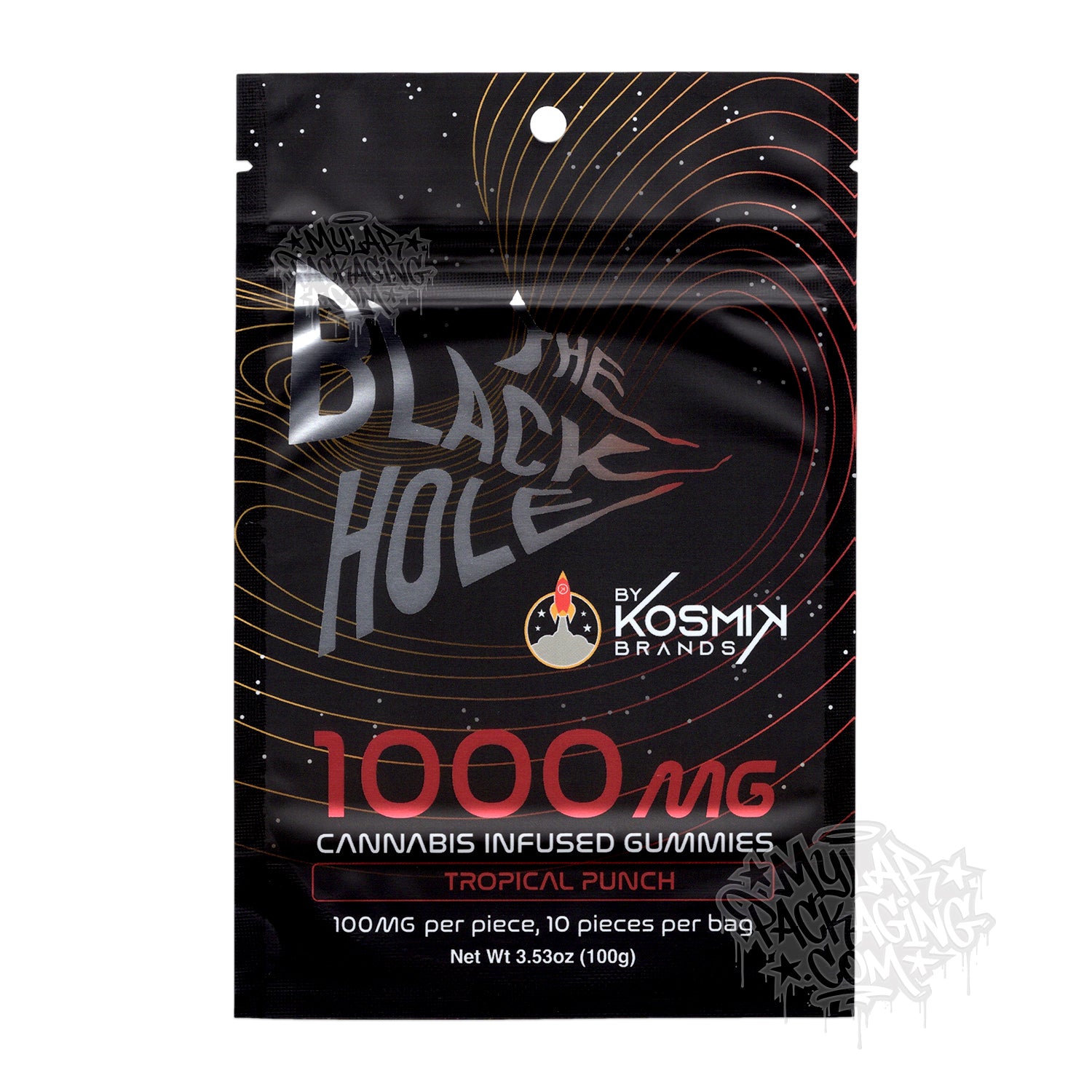 Kosmik Black Hole Tropical Punch 1000 mg Bolsa de Mylar vacía Envase de dulces comestibles