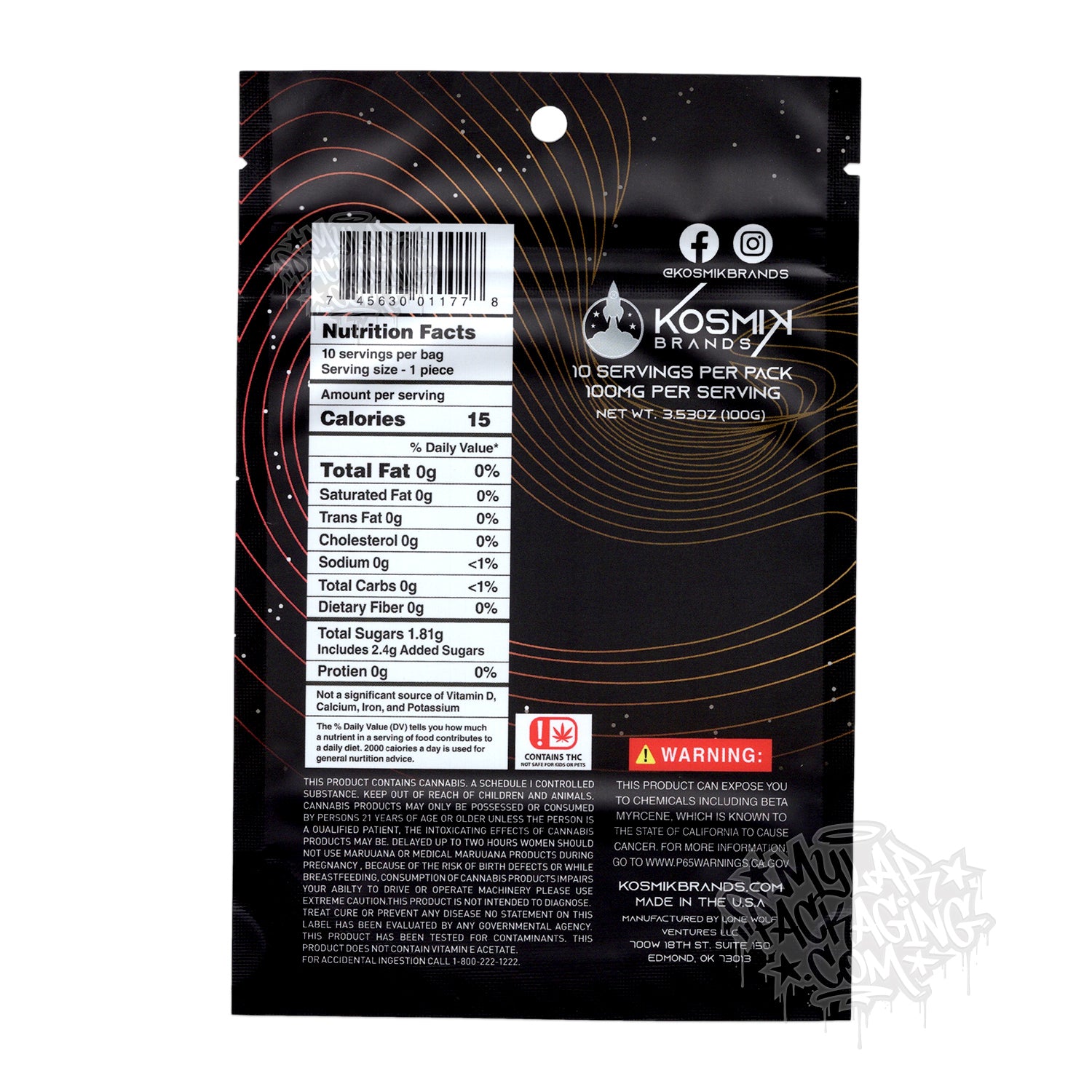 Kosmik Black Hole Tropical Punch 1000 mg Bolsa de Mylar vacía Envase de dulces comestibles